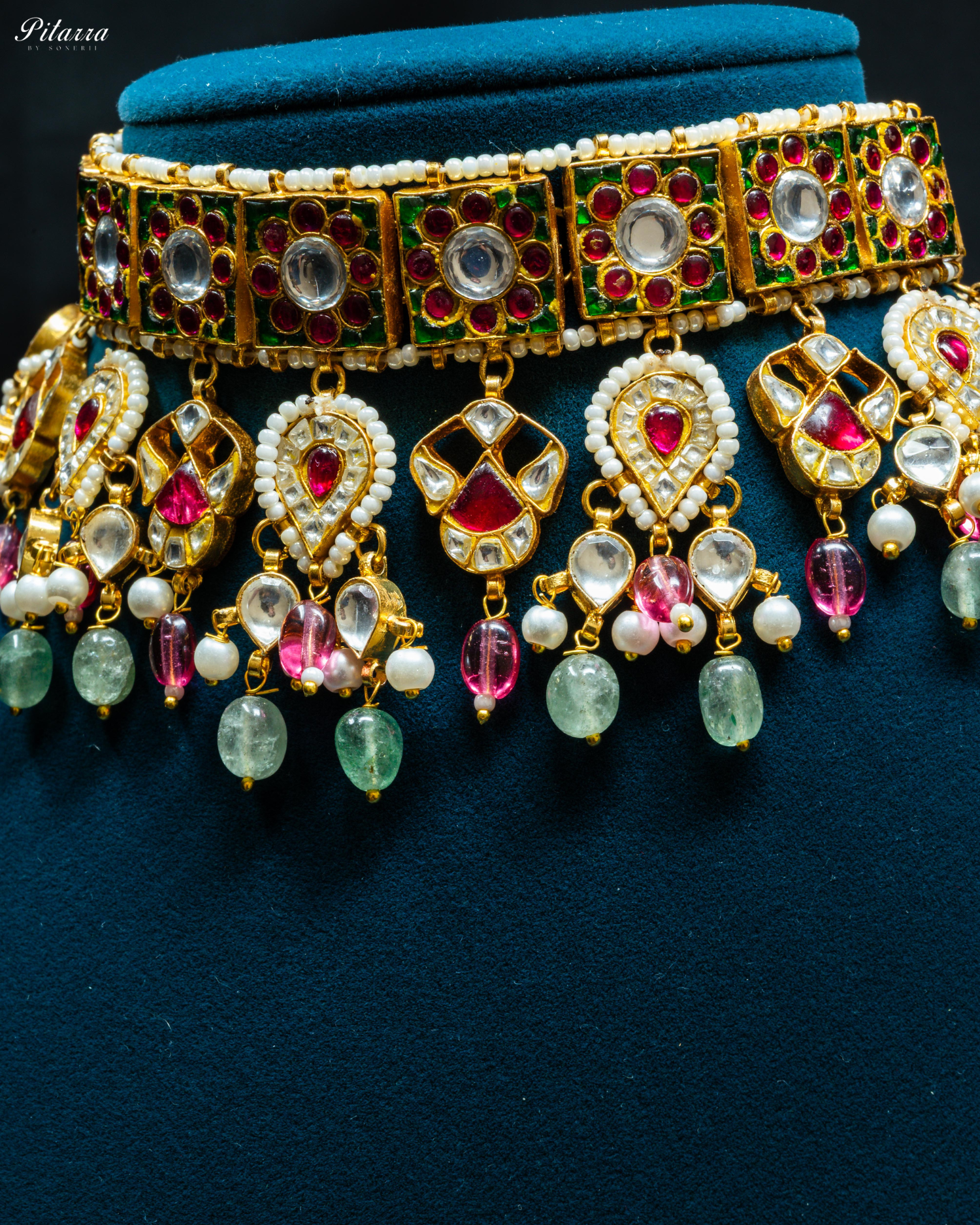 Multicolor Pitarra Uncut Polki Kundan Necklace Set