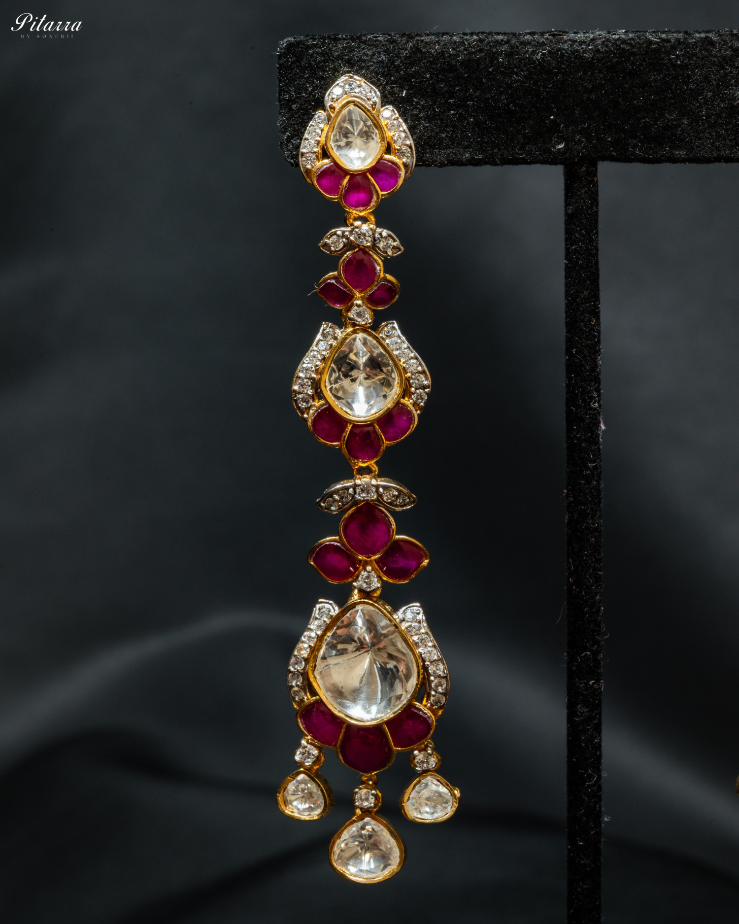 Gold Plated Pink Kundan Dangler Earrings