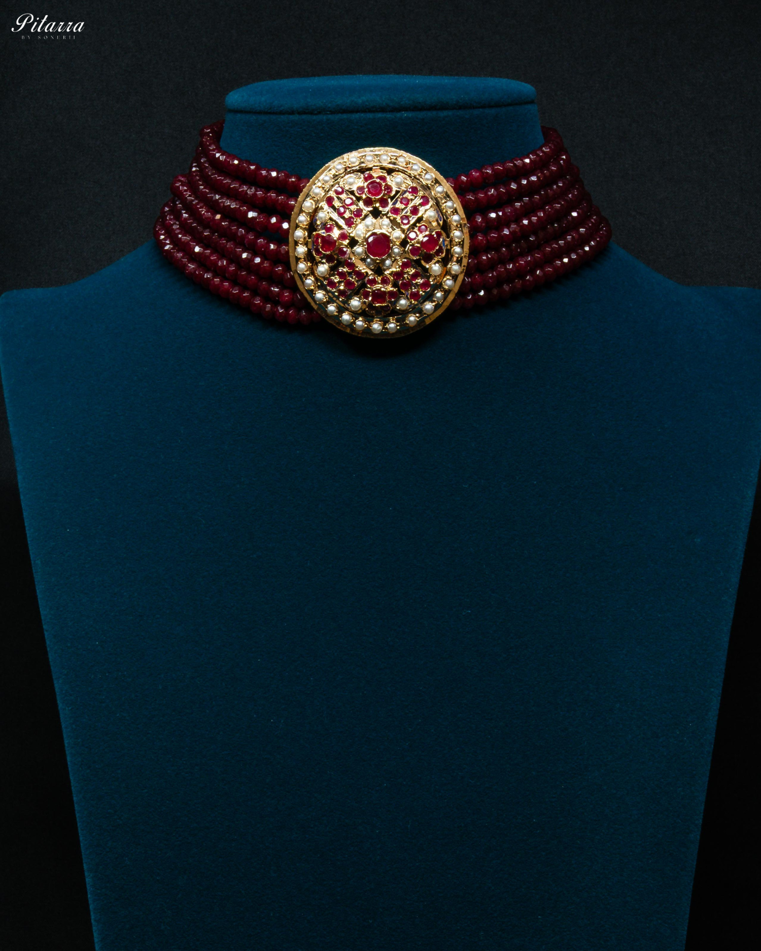 Red Layered Stones Red Pearl Punjabi Jadau Choker
