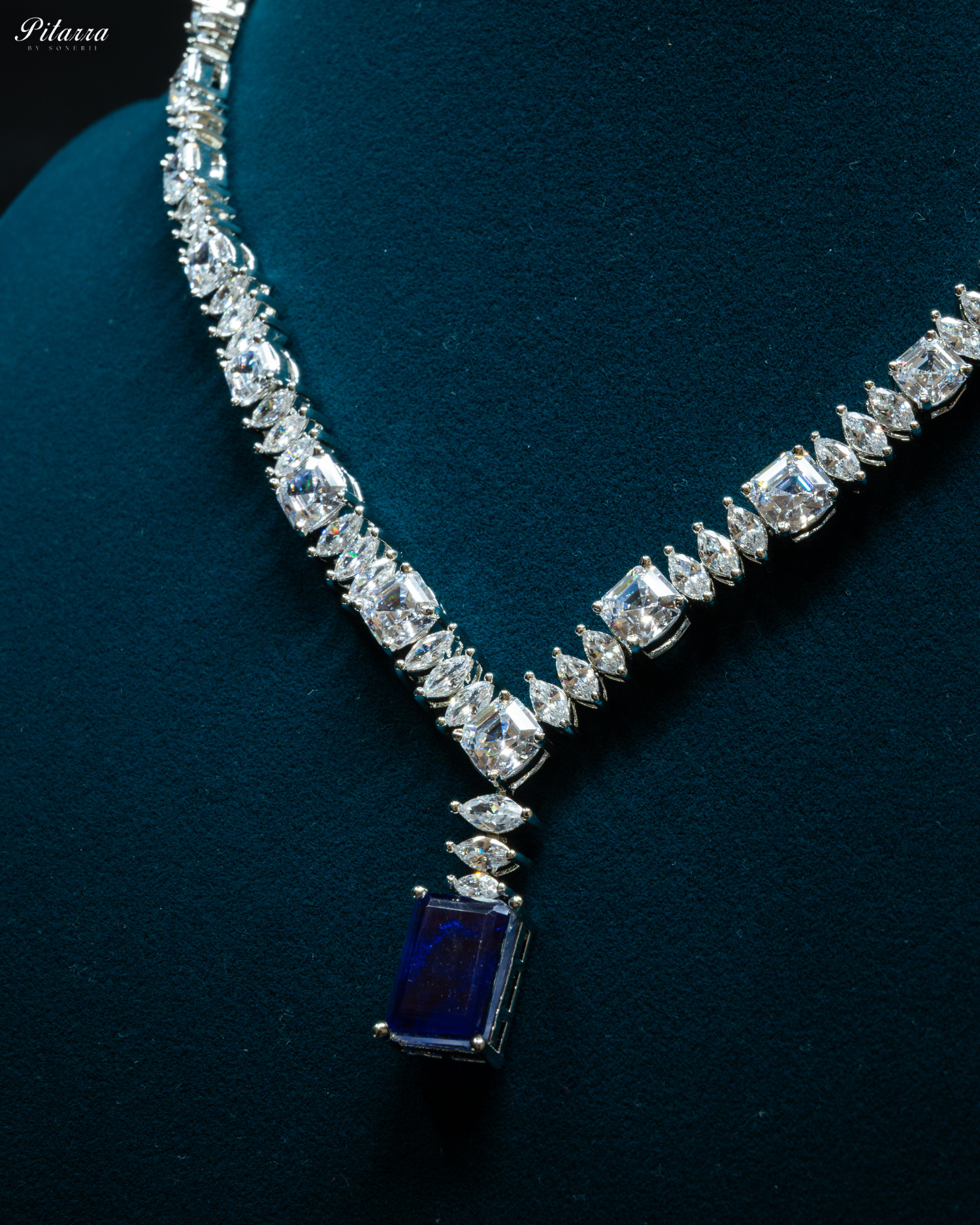 Sapphire Stone Cubic Zirconia Pendant Set