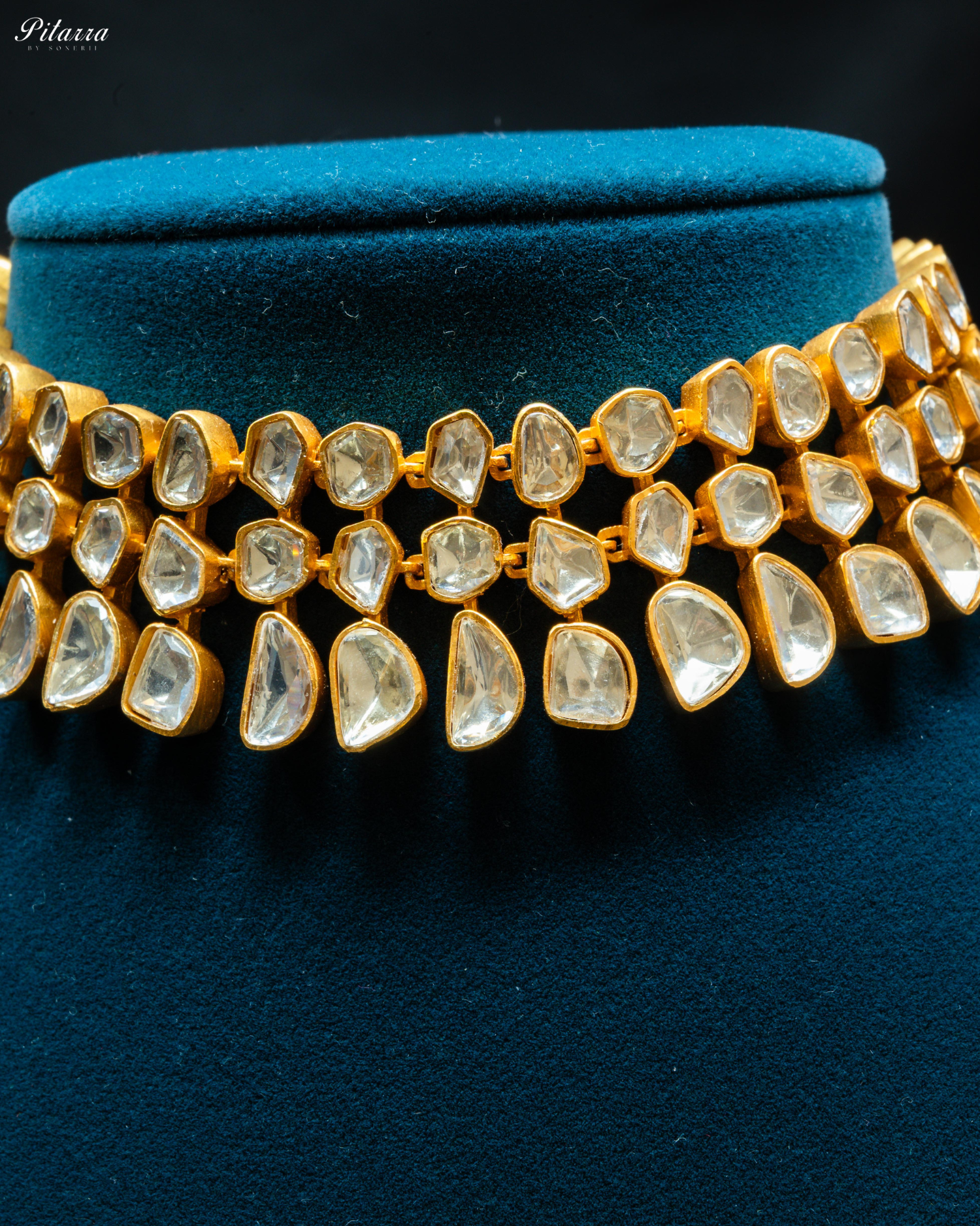 Golden Polki Three String Kundan Necklace Set