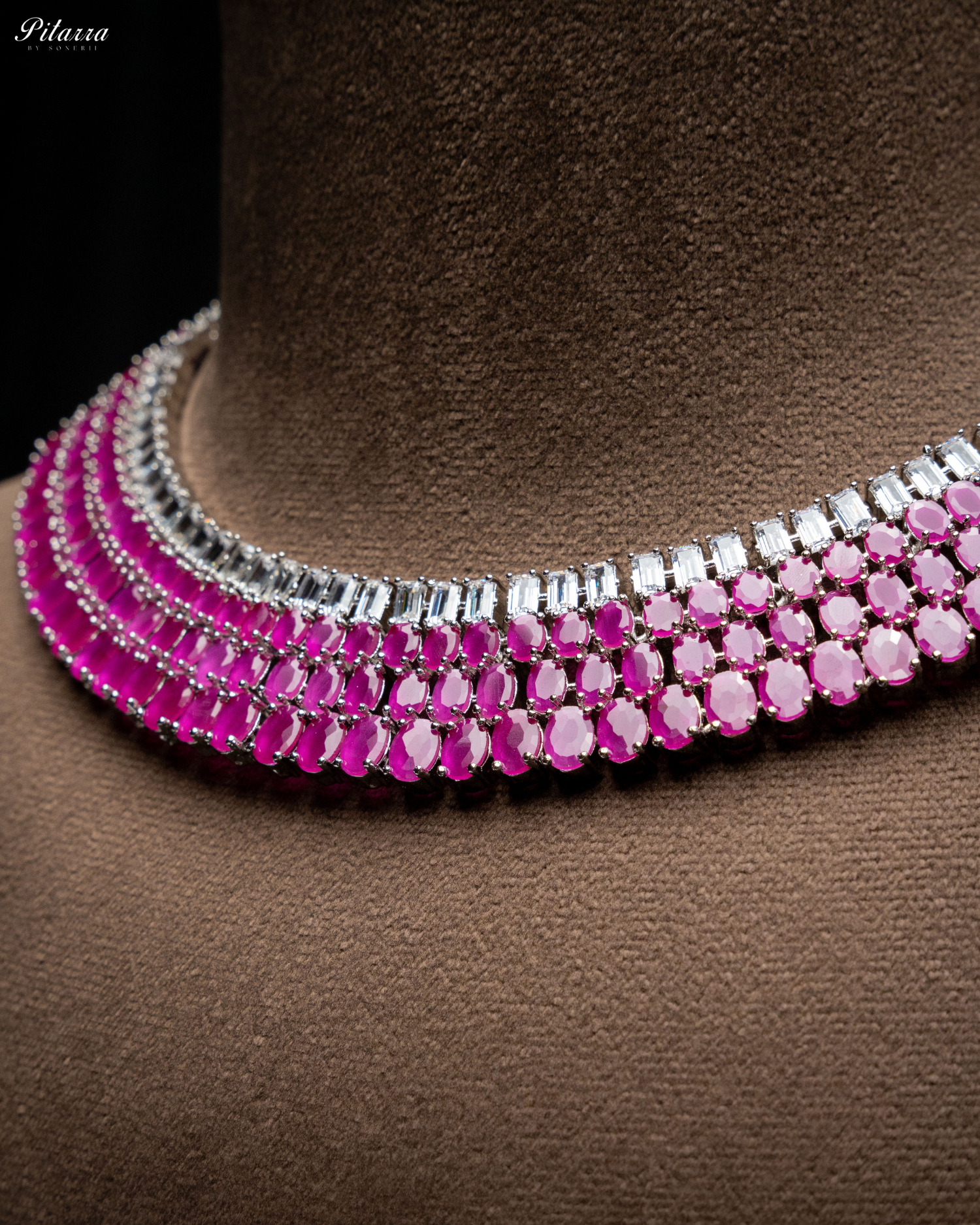 Pink Layer Silver CZ Necklace Set
