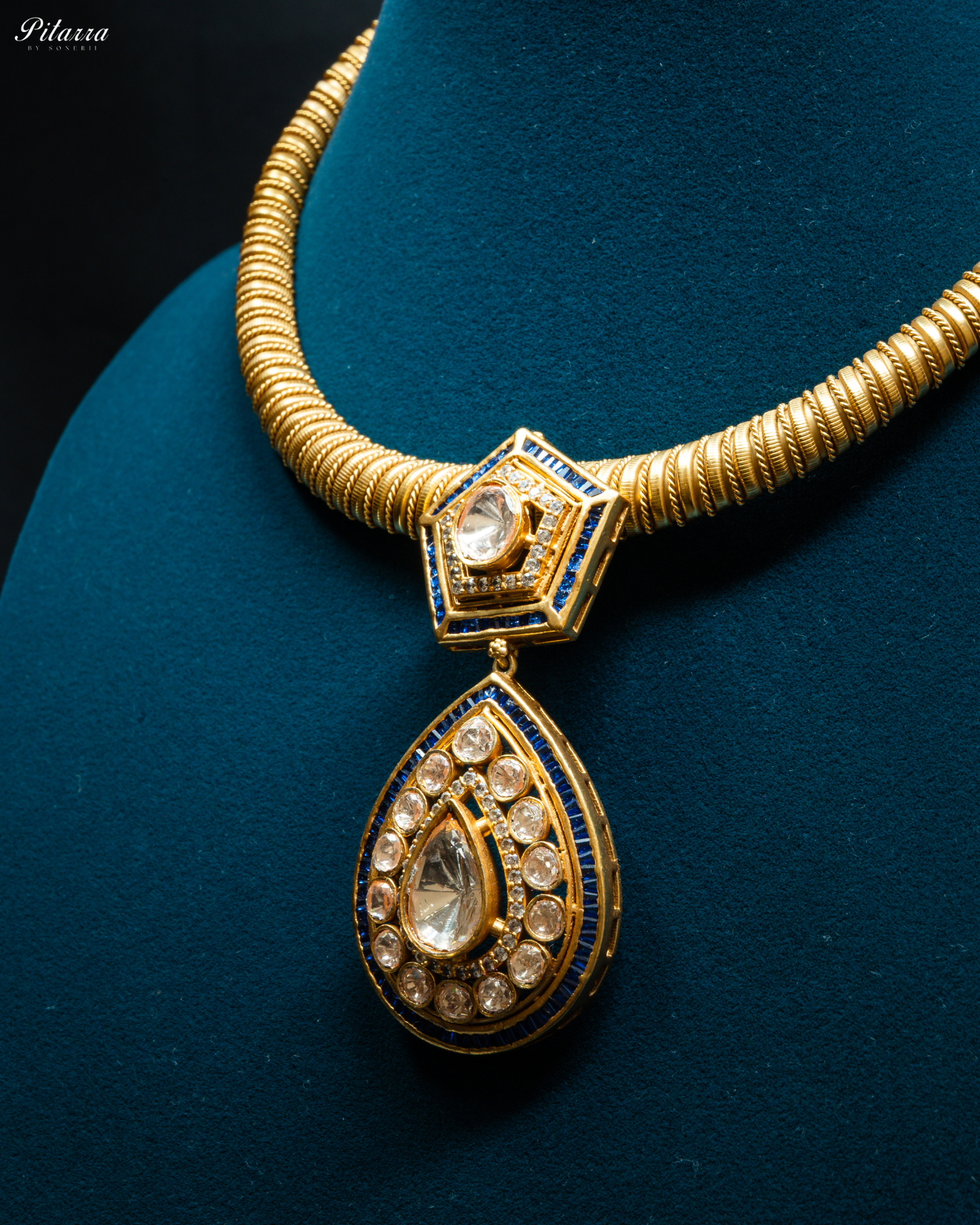 Blue Layer Gold Polki Kundan Necklace Set