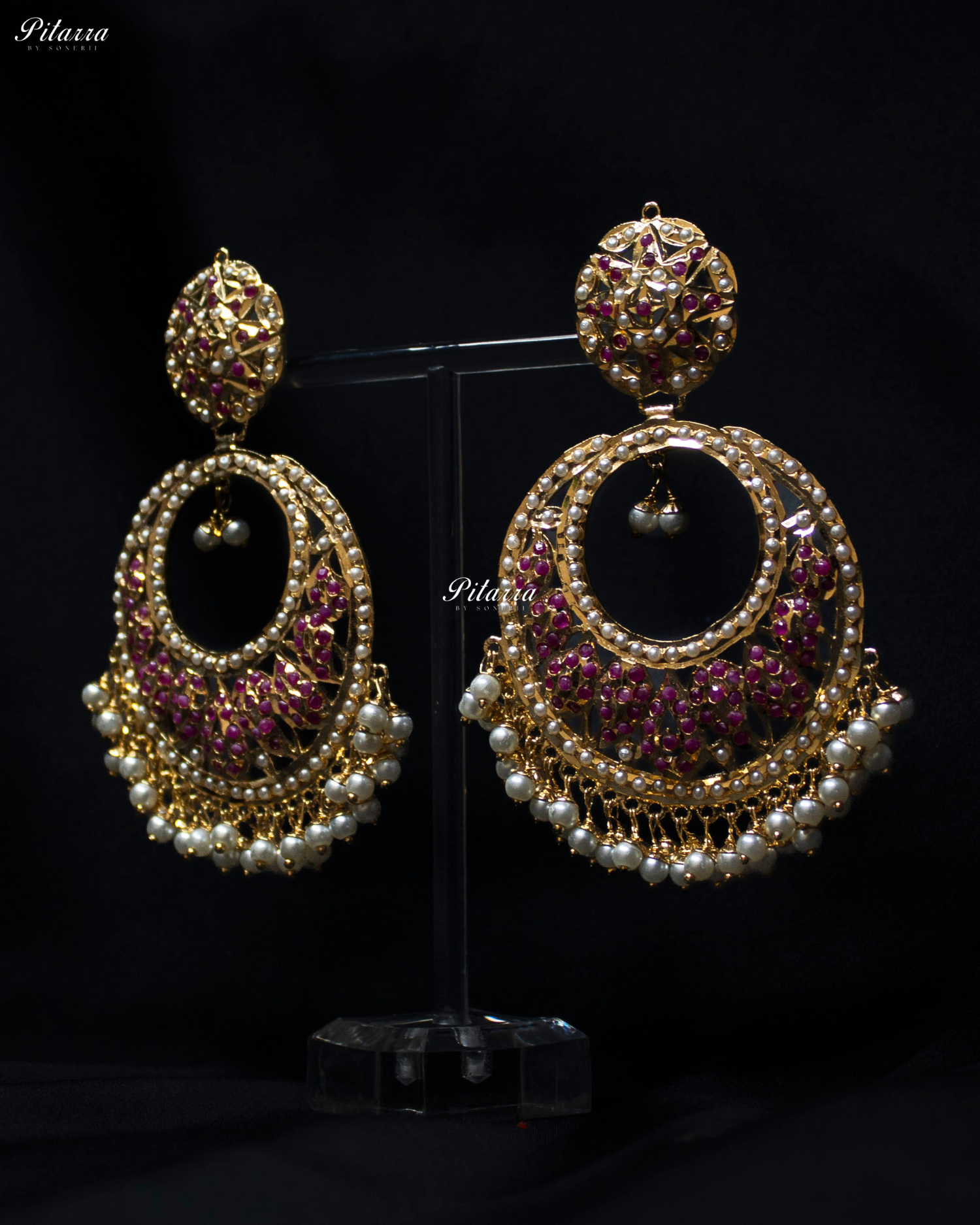 Fine Gold Plated Pink Chandbali Earrings