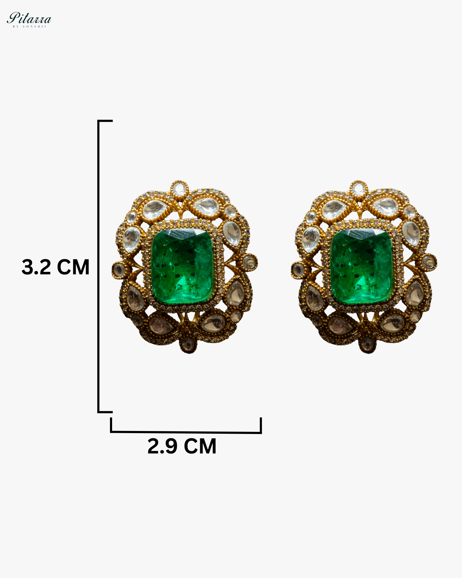 Gold Finish Green Stone Kundan Stud Earrings