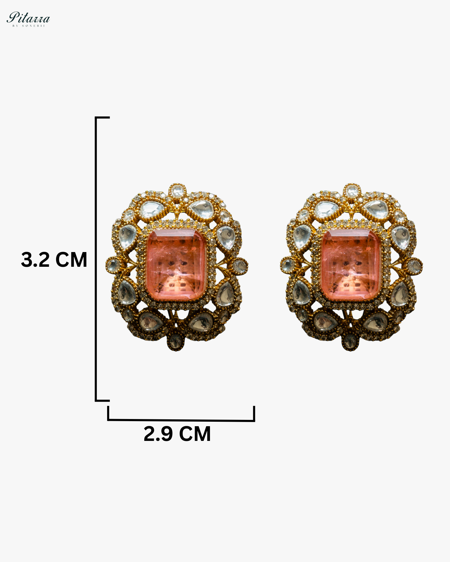 Gold Finish Peach Stone Kundan Stud Earrings