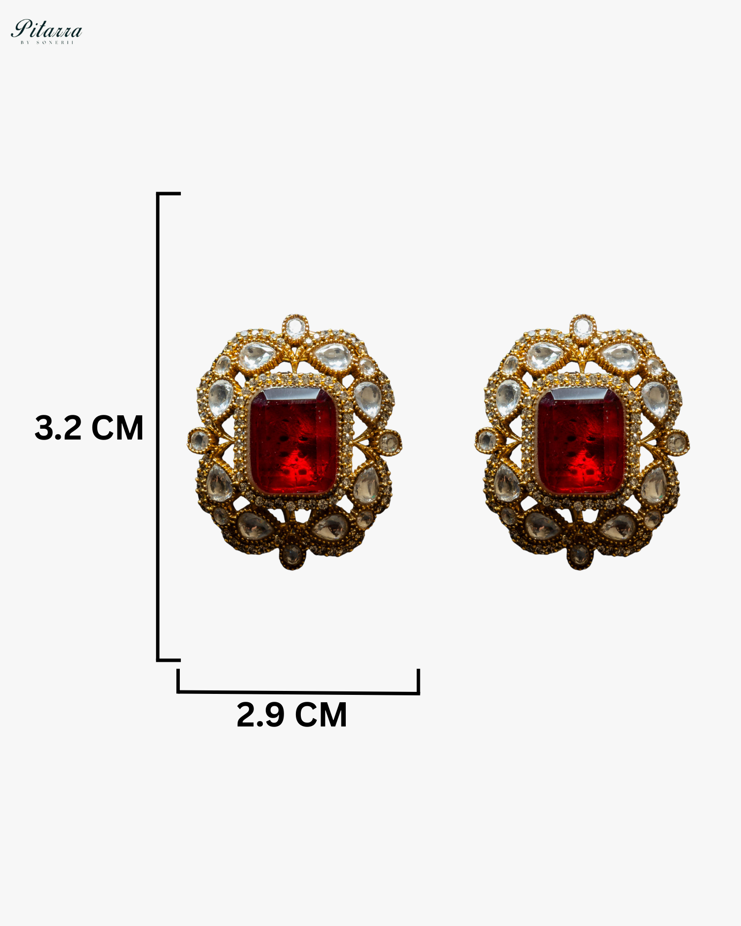 Gold Finish Red Stone Kundan Stud Earrings