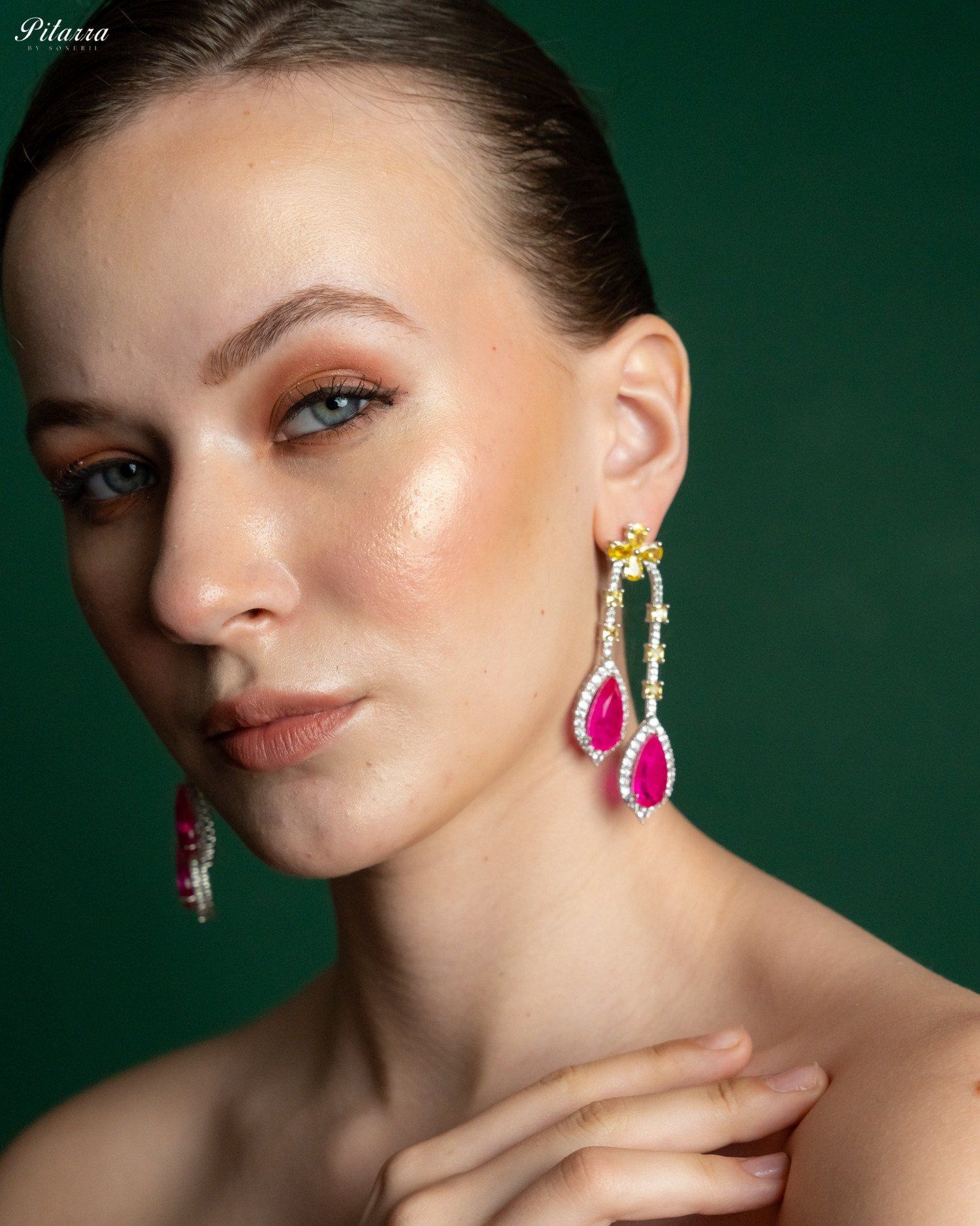 Pitarra Pink and Yellow Dangler Earring