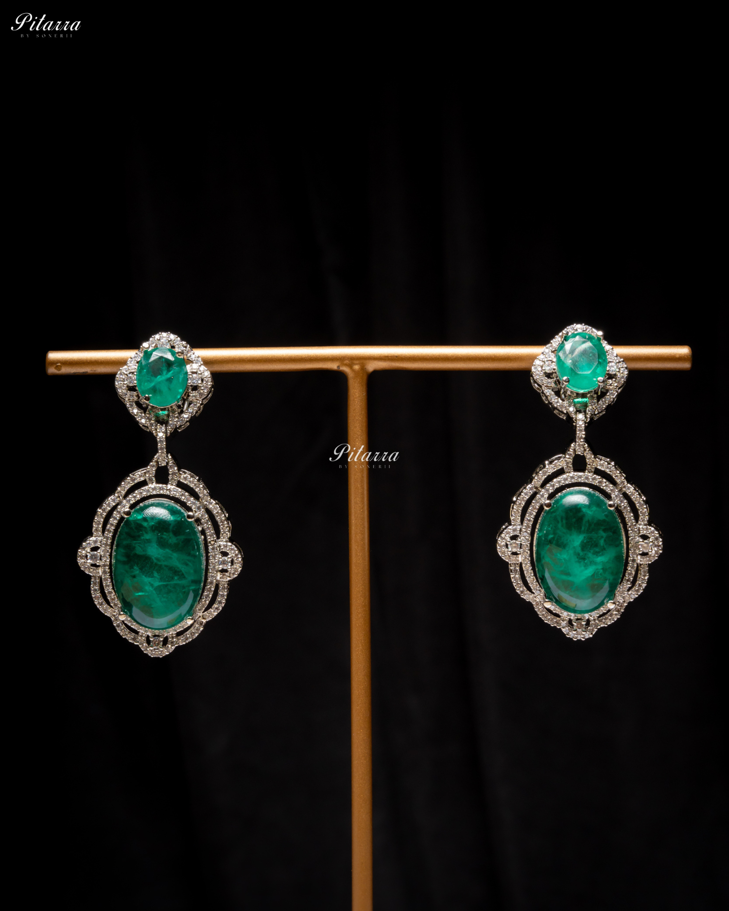 Emerald Stone Silver Finish Tone Crystal Necklace Set