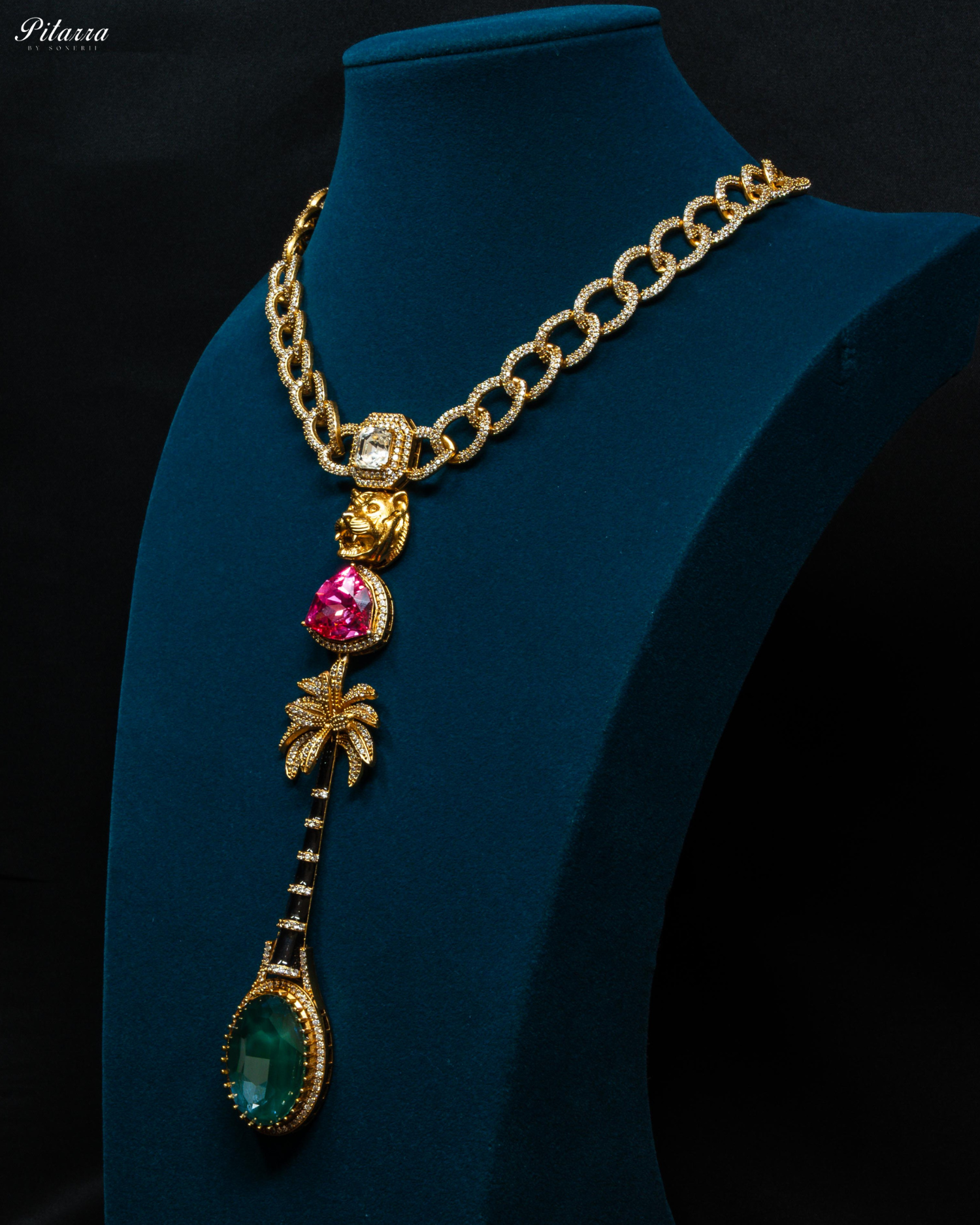 Gold Plated Pink Multistone Kundan Necklace Set