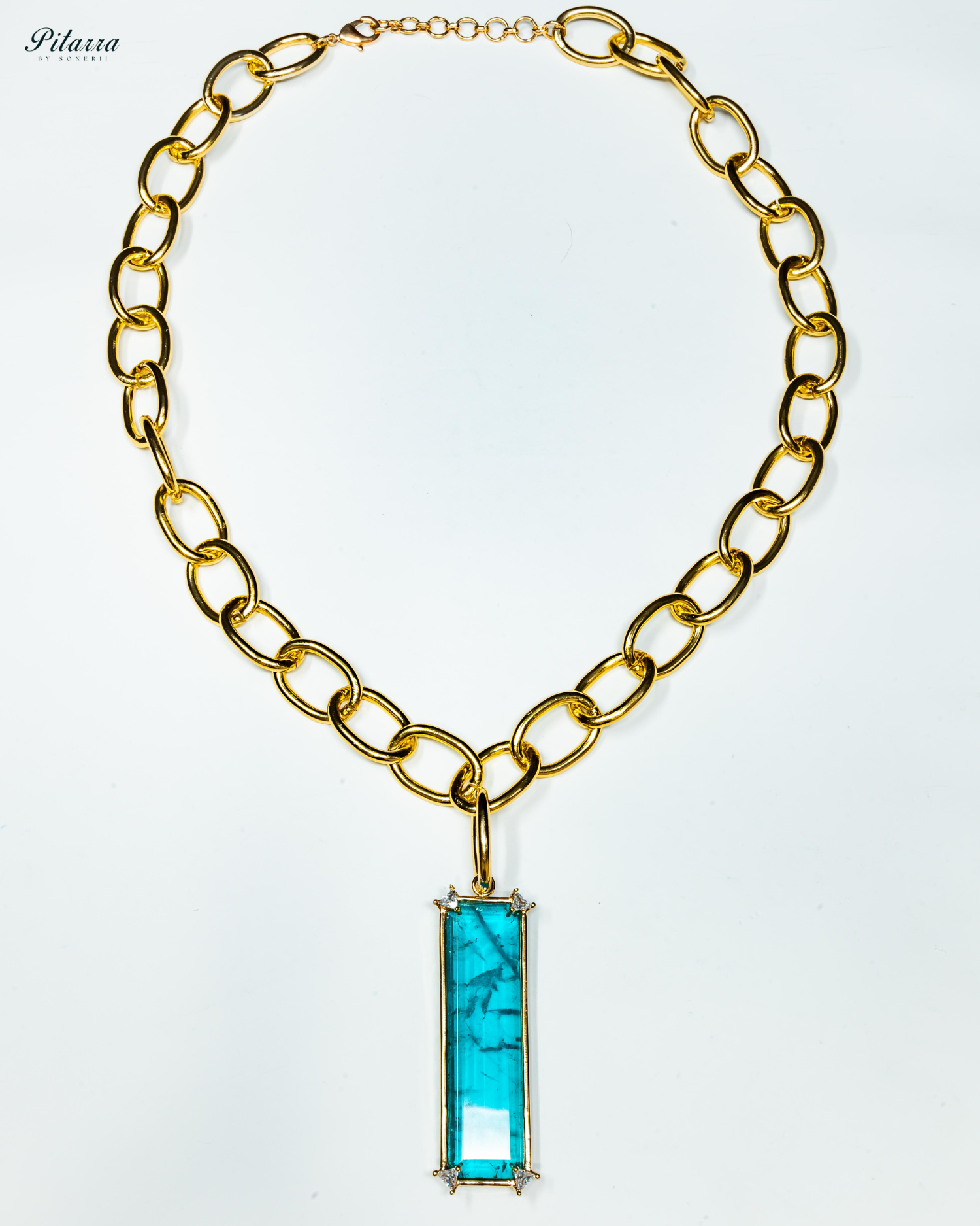 Rectangle Turquoise Blue Crystal Doublet Chain Necklace
