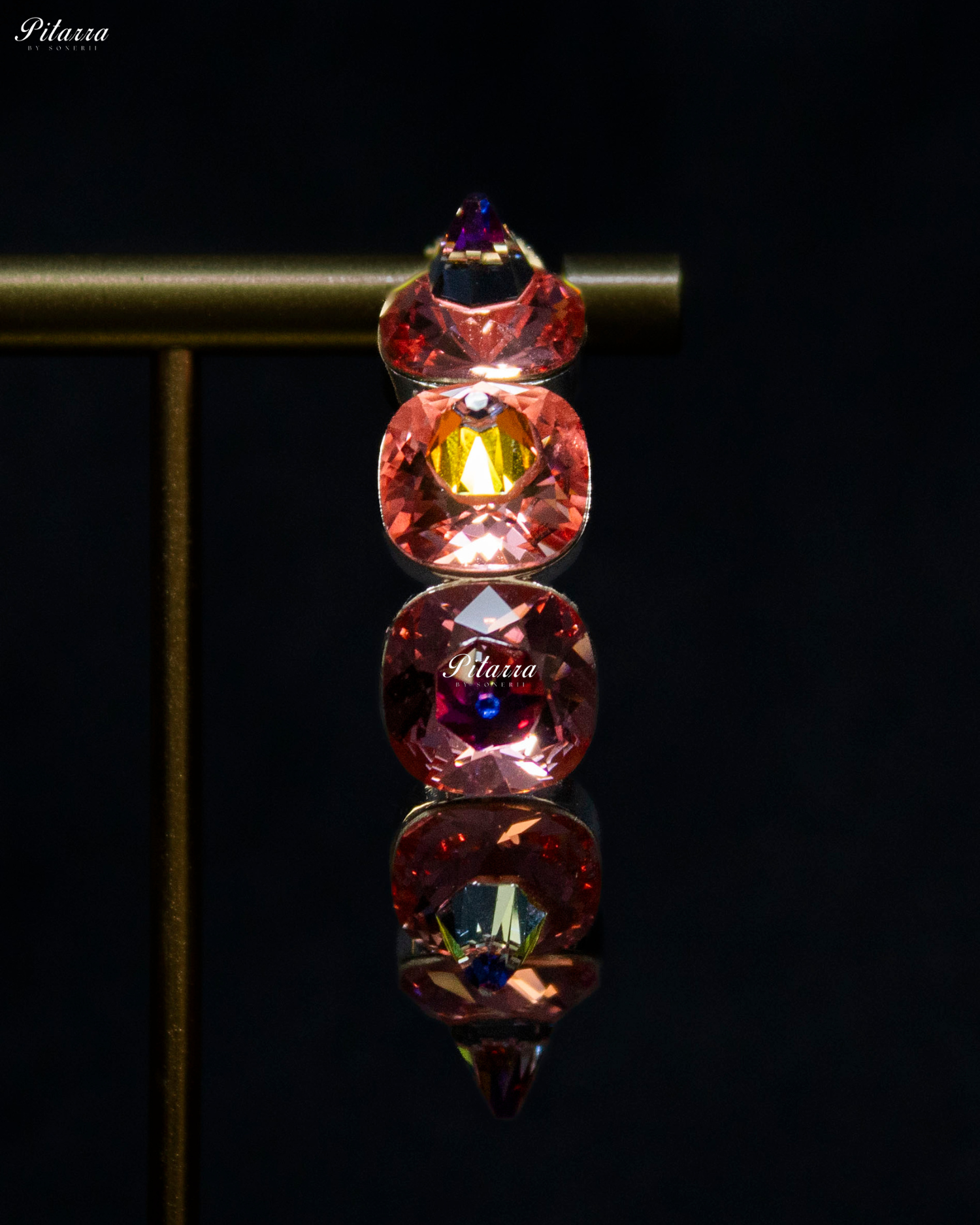 Red Stone Pyramid Cut Crystal Dangle Earrings