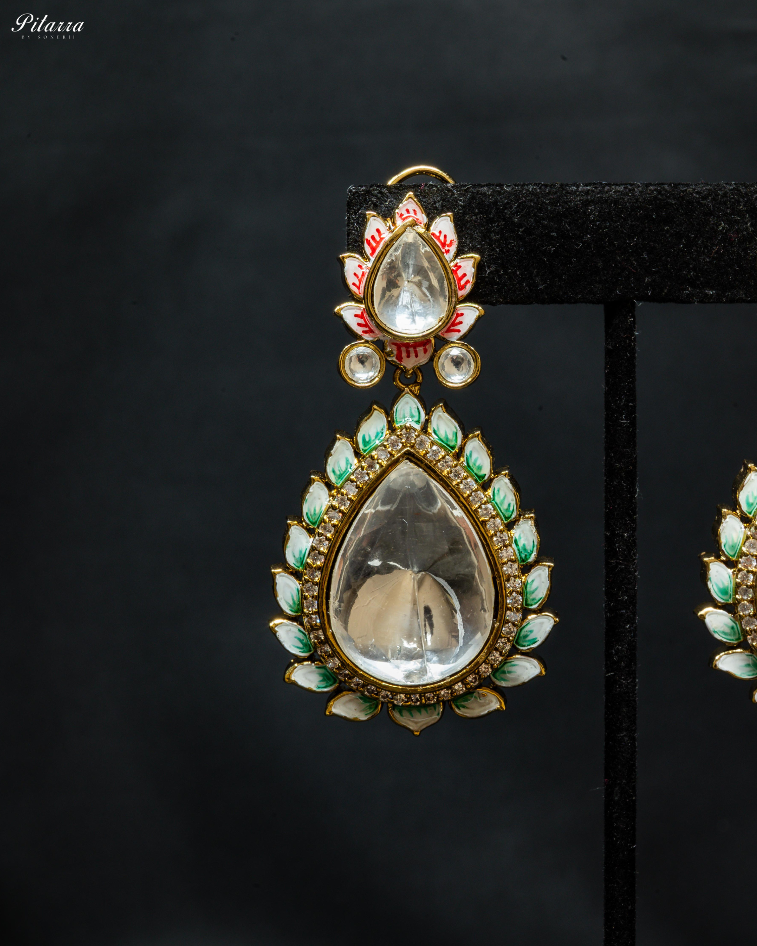 Pitarra Green Polki Kundan Dangle Earrings