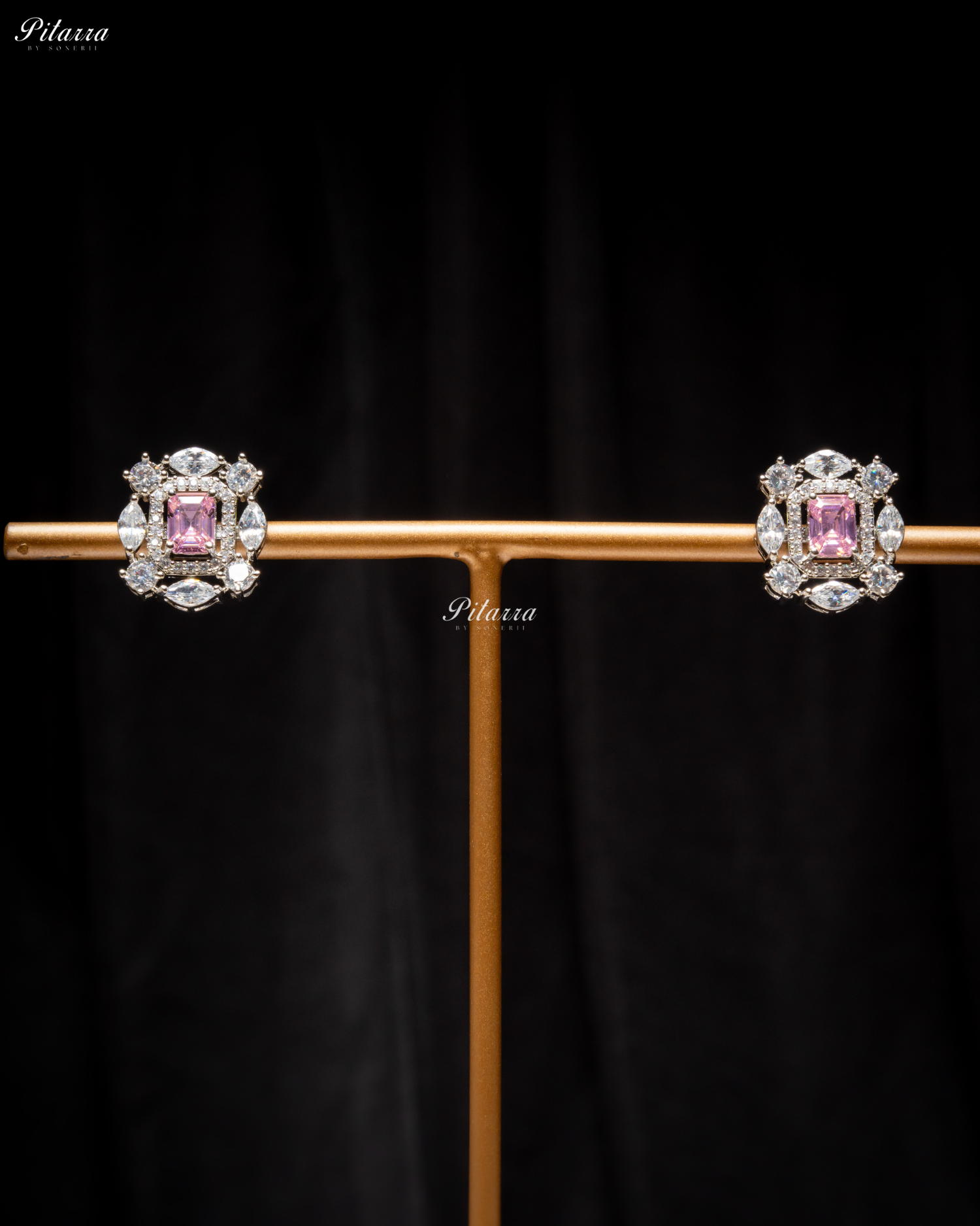 Pink Stone Silver Plated CZ Necklace Set