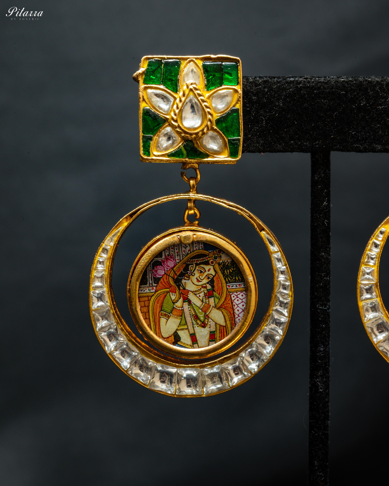 Emerald Rani Bold Style Kundan Earrings