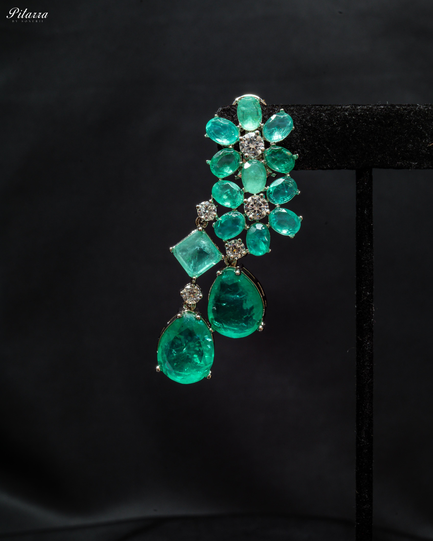 Silver Finish Green Crystal Dangler Earrings