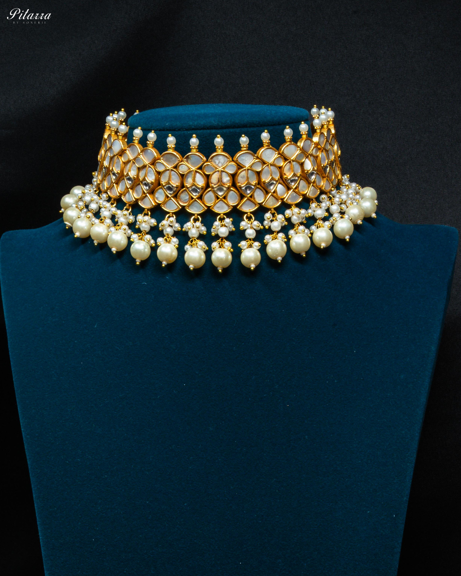 White Stone Pearls Meenkari Kundan Choker Set