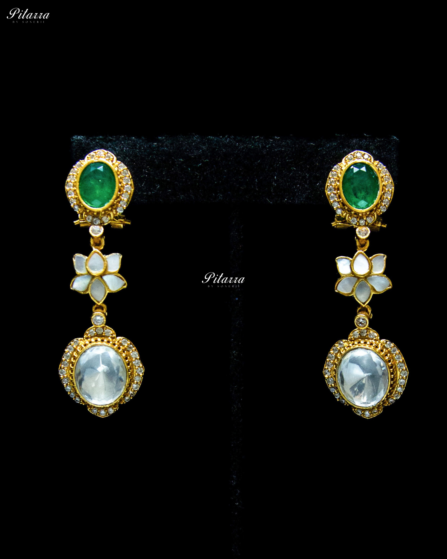 White Flora Green Stone Kundan Choker Set