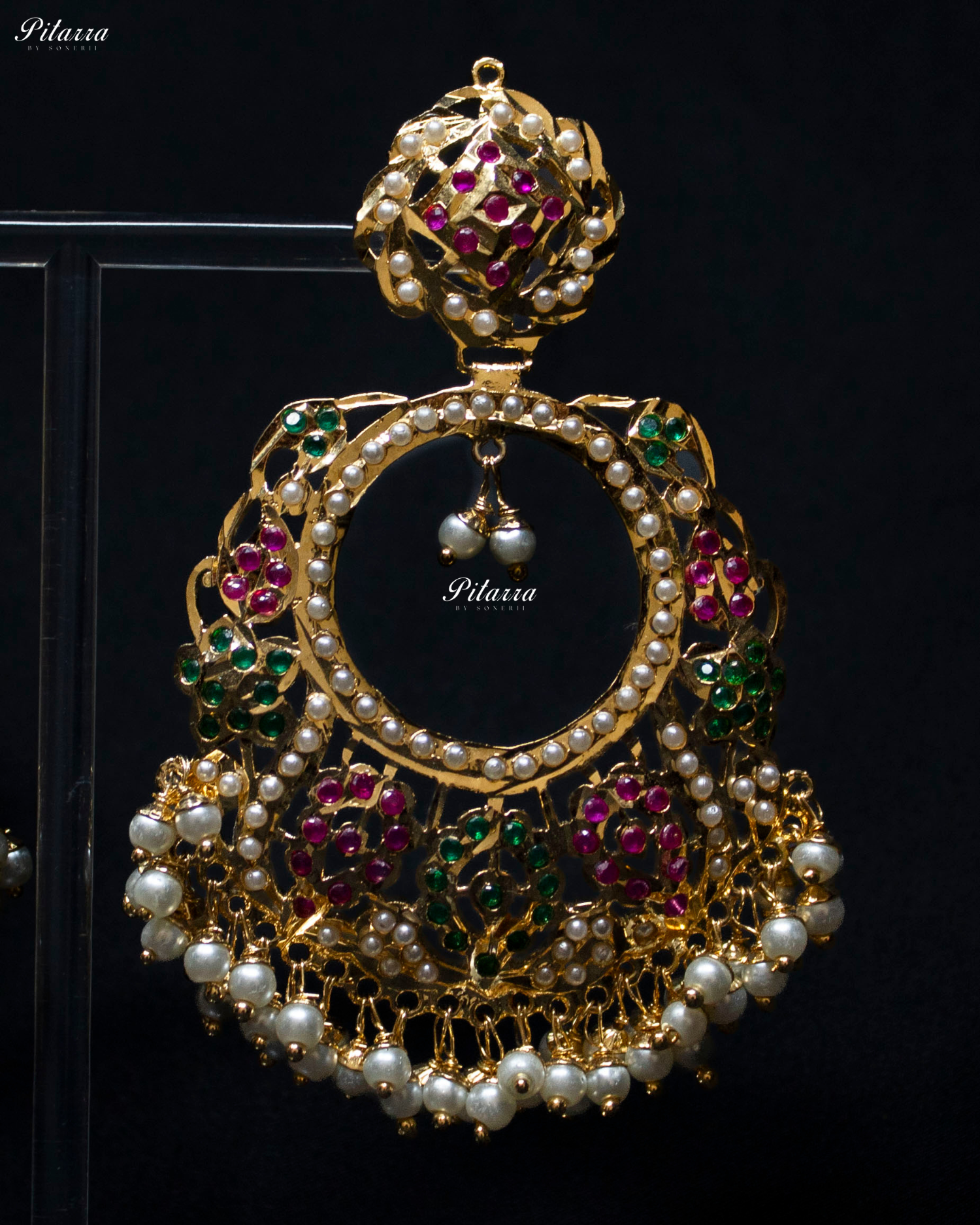 Multi Color Stone Circular Punjabi Chandbali Earrings