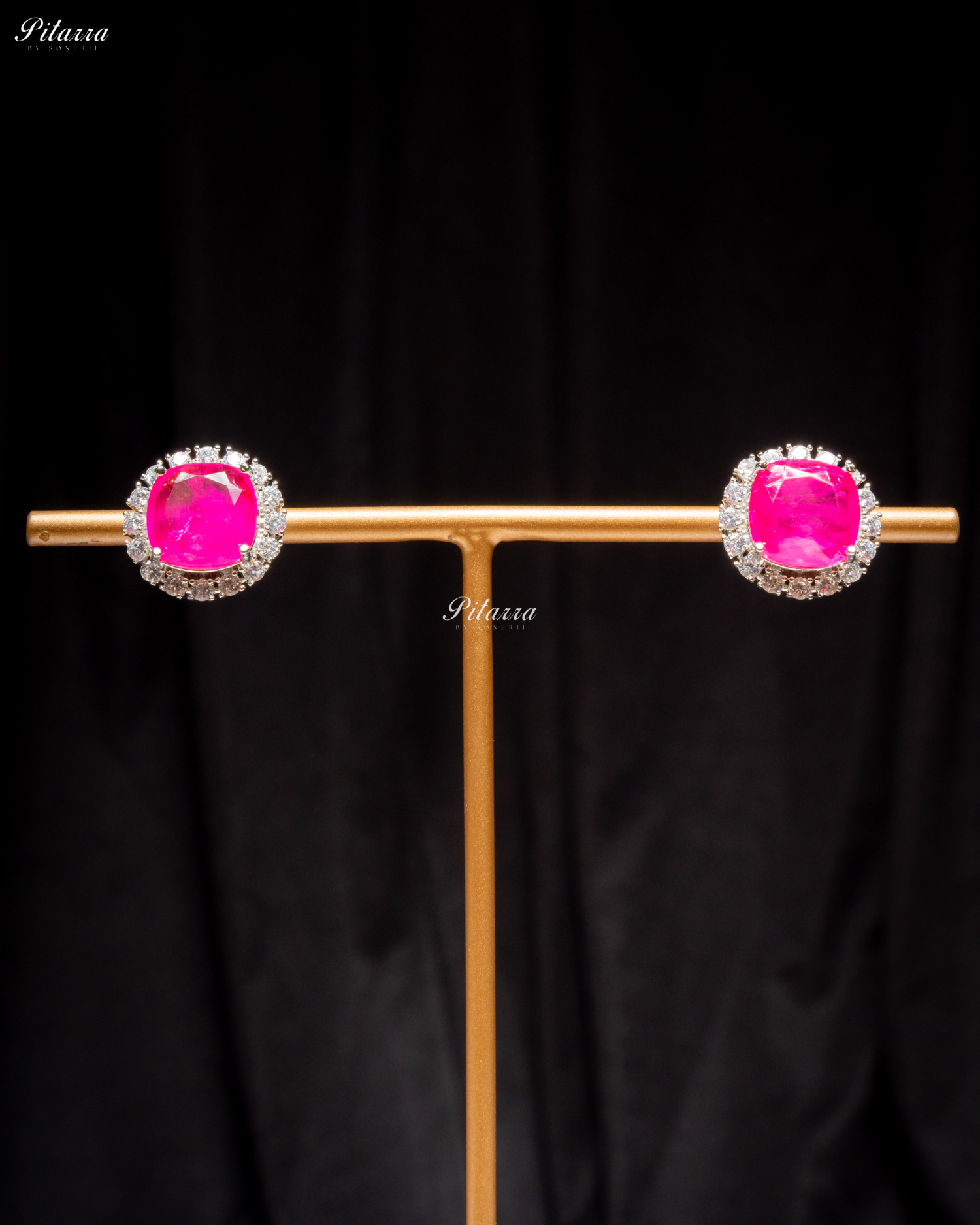 Pink Stone Cubic Zirconia Silver Necklace Set