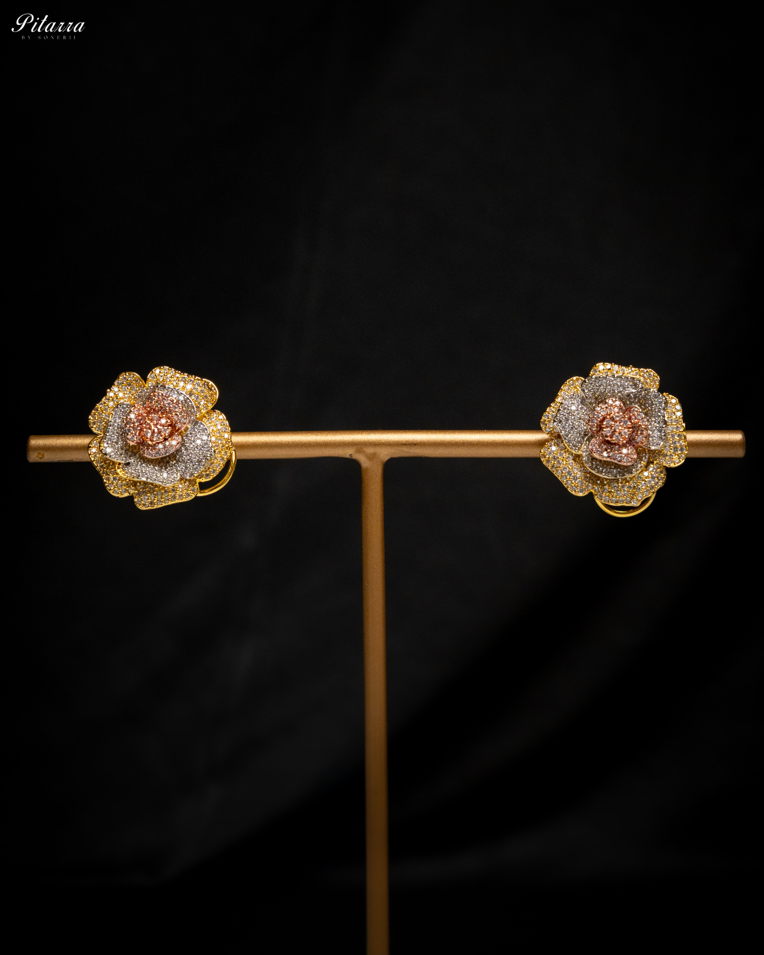 Three Tone Flower CZ Choker Set