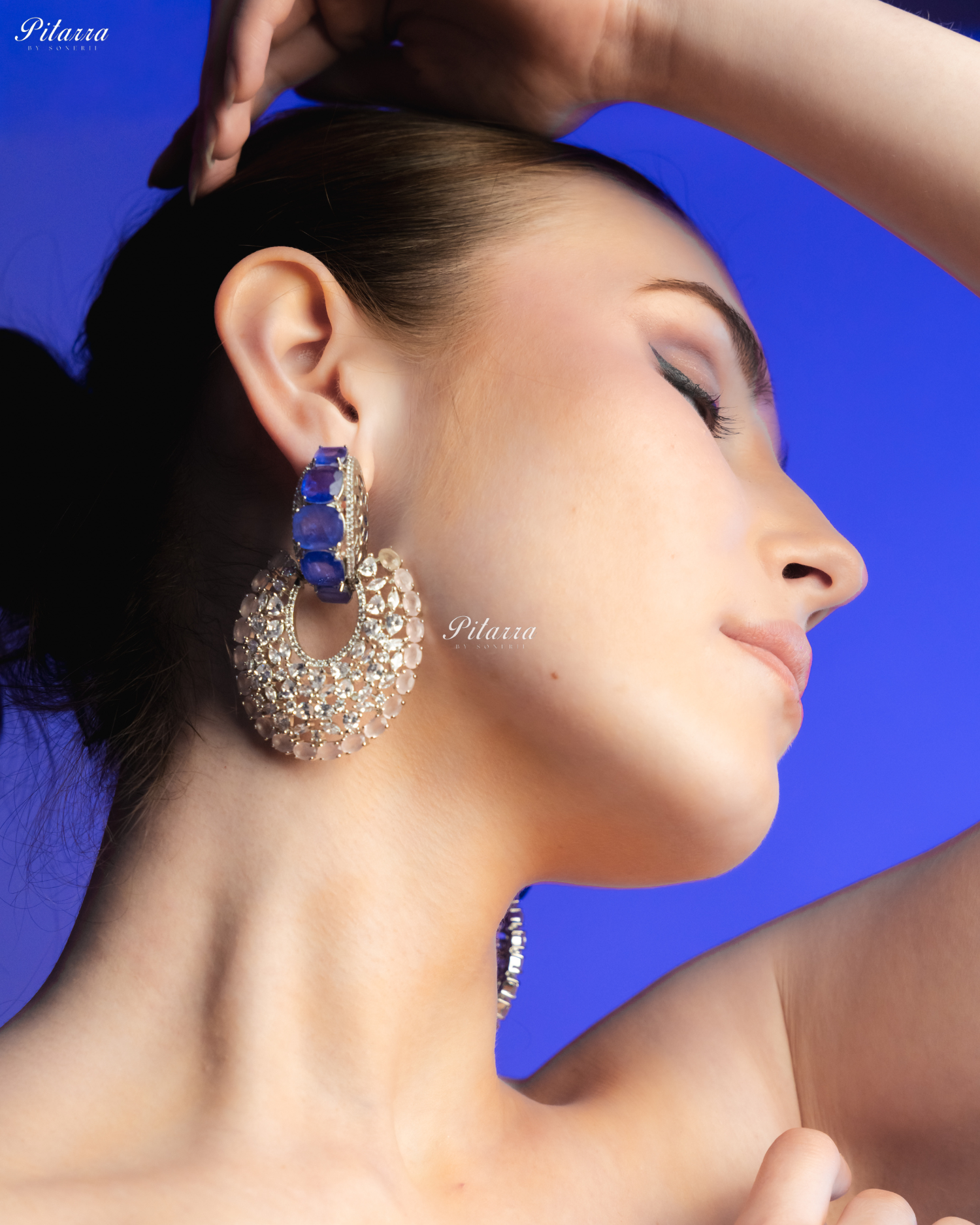 Blue Stone White Layer Cubic Zirconia Dangler Earrings