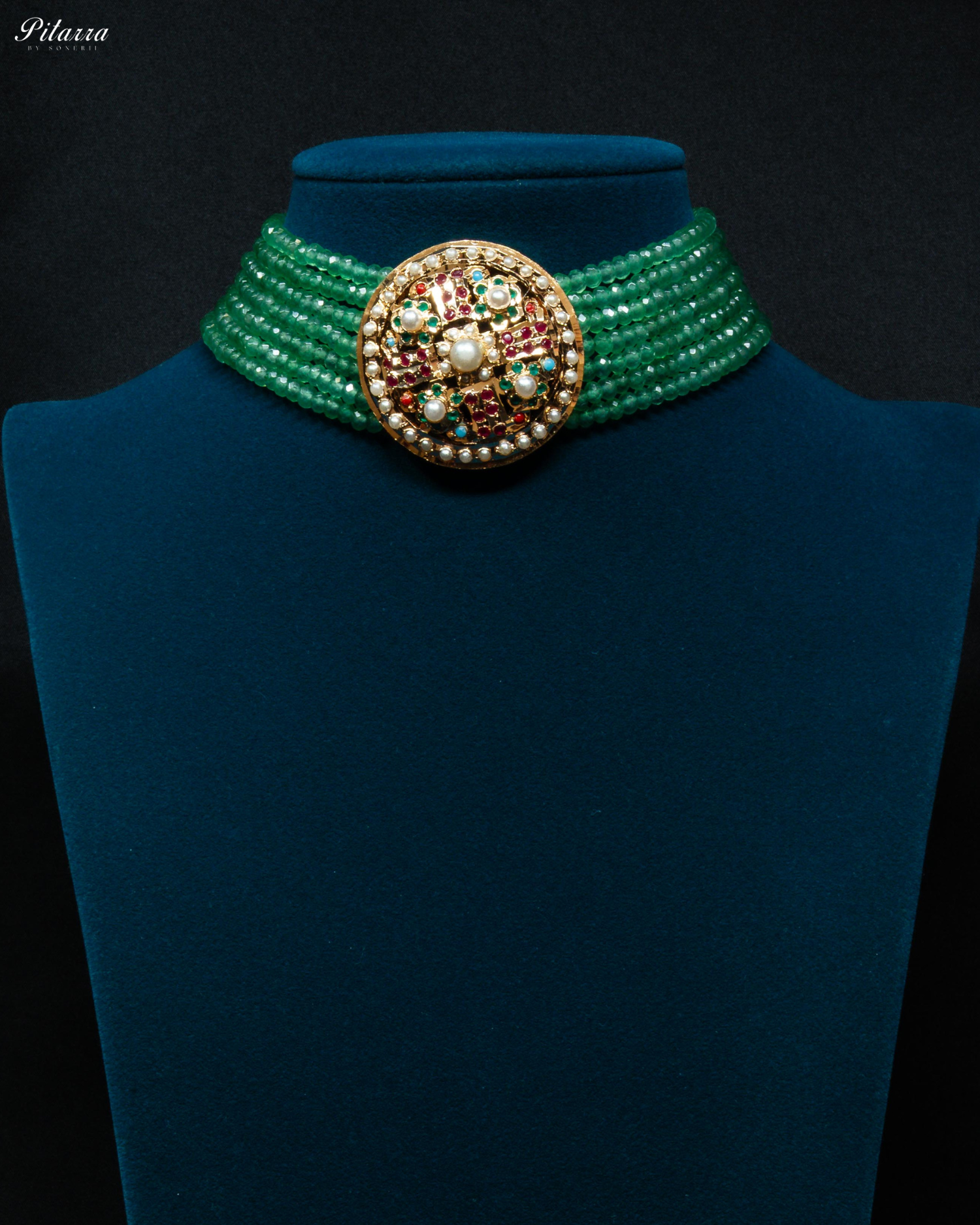Multicolor Layered Stones Green Pearl Punjabi Jadau Choker