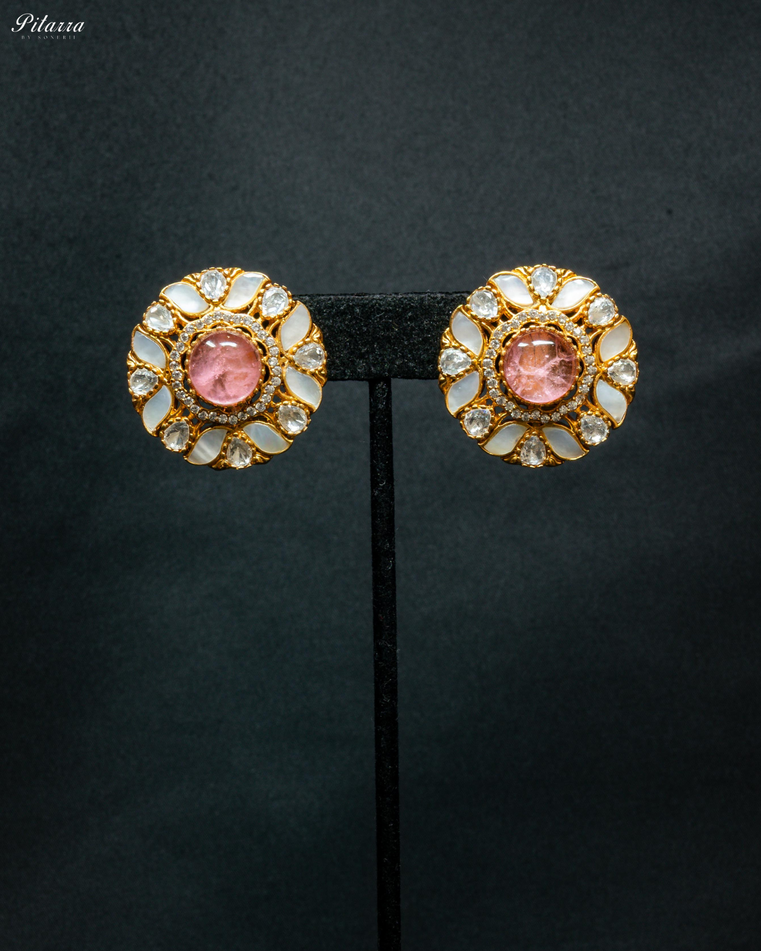 Peach Moissanite Classic Traditional Kundan Stud Earrings