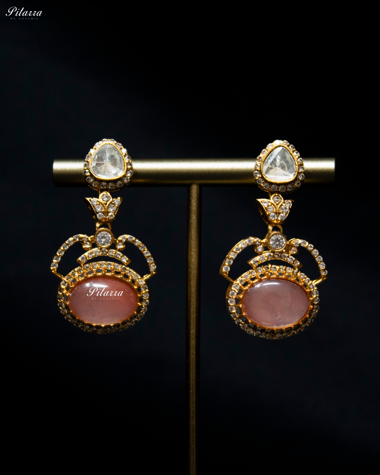 Pitarra Pink Stones Moissanite Kundan Necklace Set