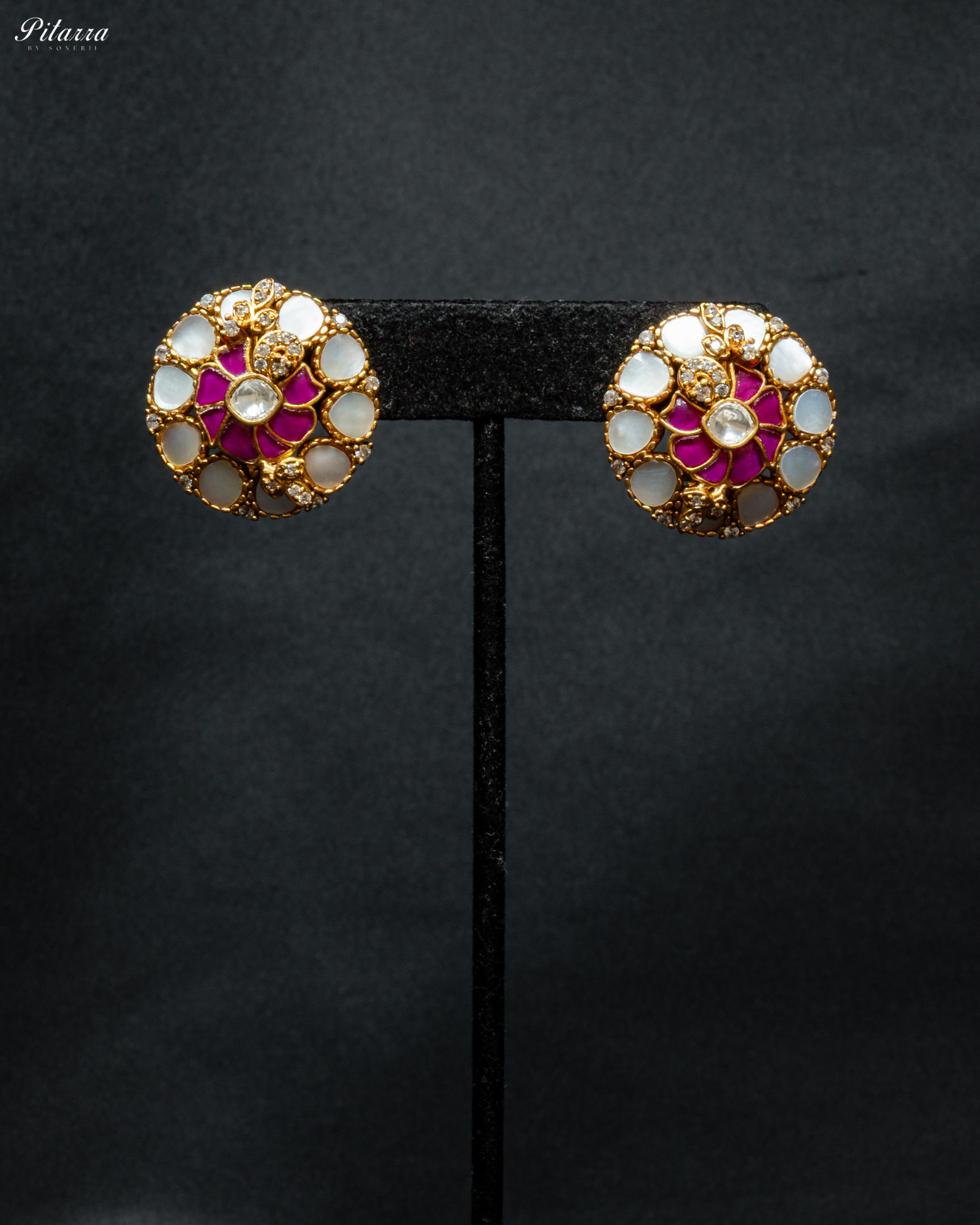 Pink Elegant Gold-Plated Kundan Stud Earrings