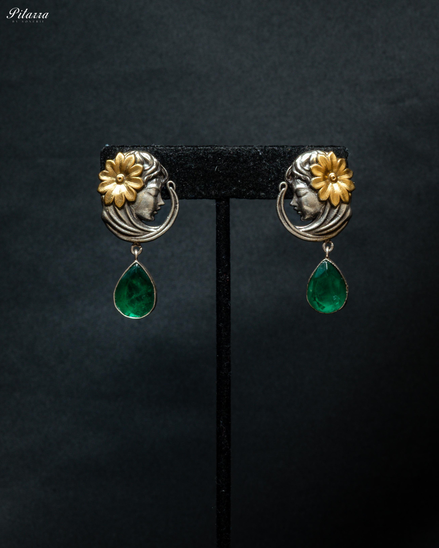 Green Stone Long 92.5 Silver Necklace Set