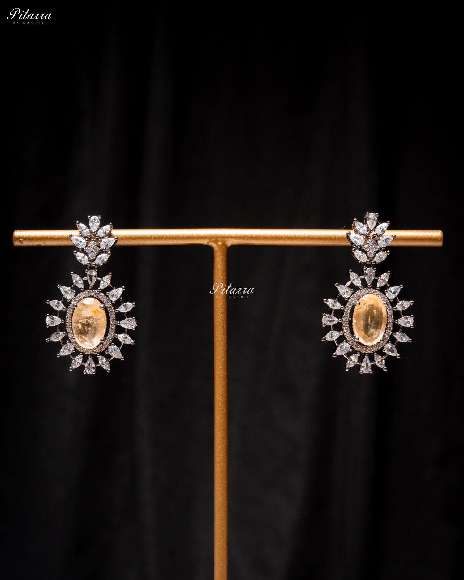 Peach Color Stones Dazzling Cubic Zirconia Necklace Set