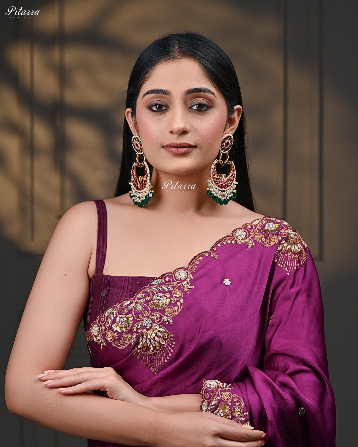 Gold Finish Pink Stone Kundan Chandbali Earrings