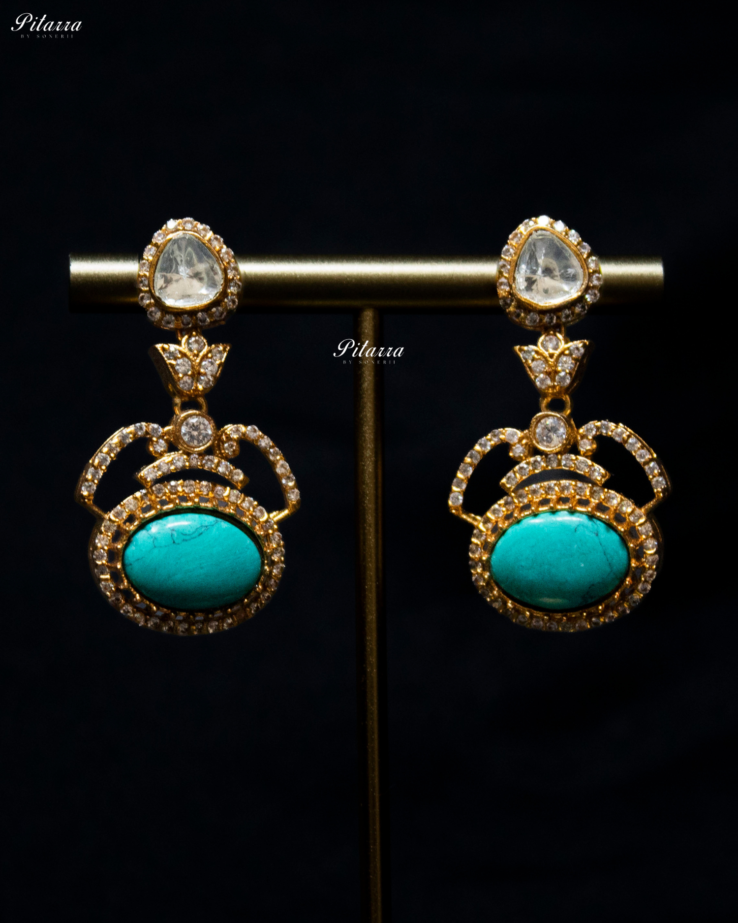 Pitarra Turquoise Blue Stones Moissanite Kundan Necklace Set