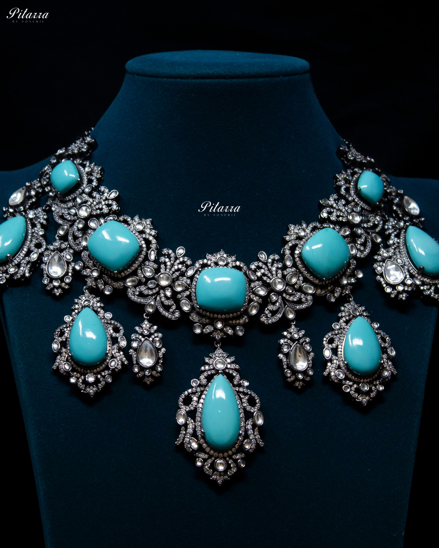 Turquoise Blue Stone Victorian Kundan Necklace Set