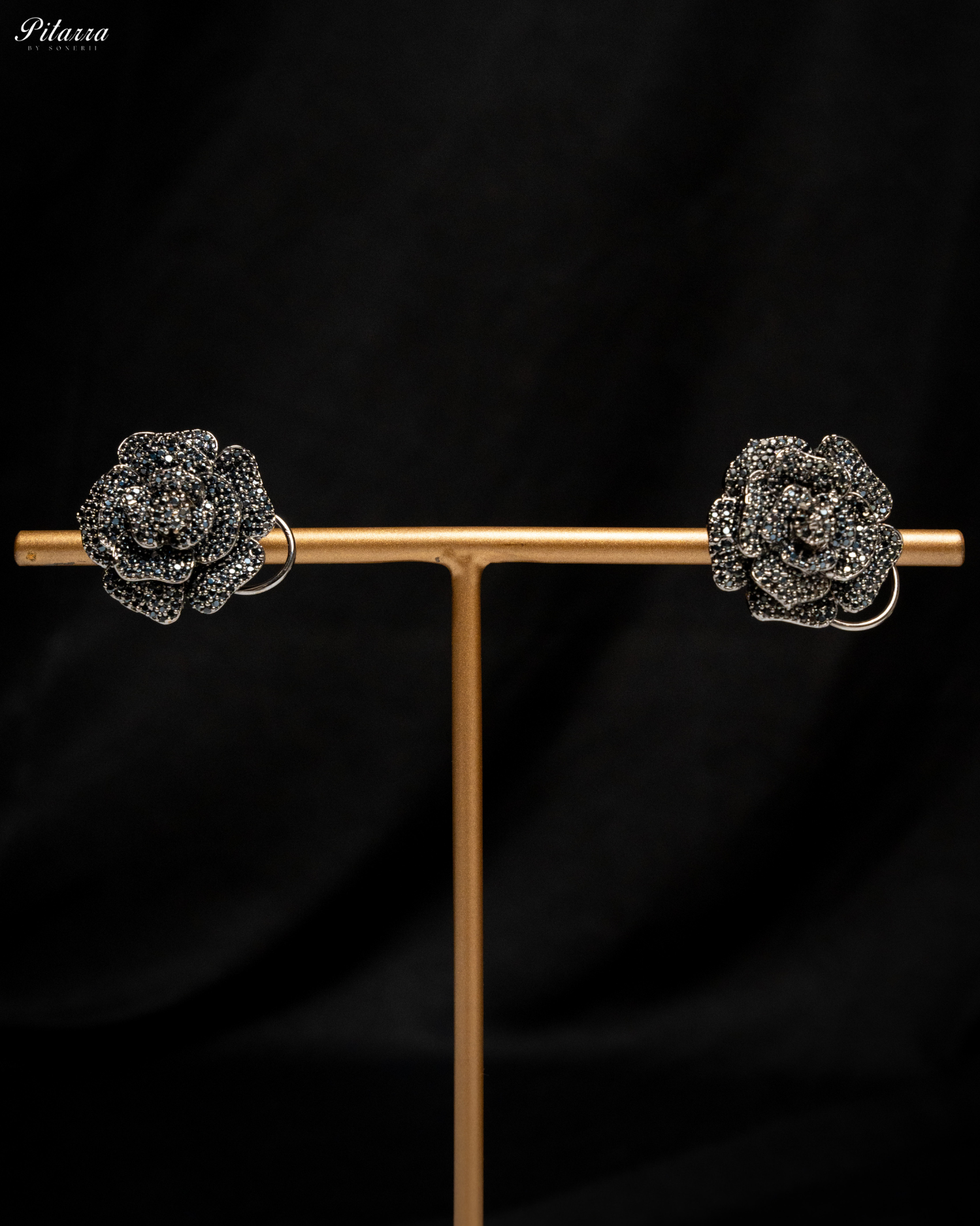 Black Tone Flower CZ Choker Set with Ring