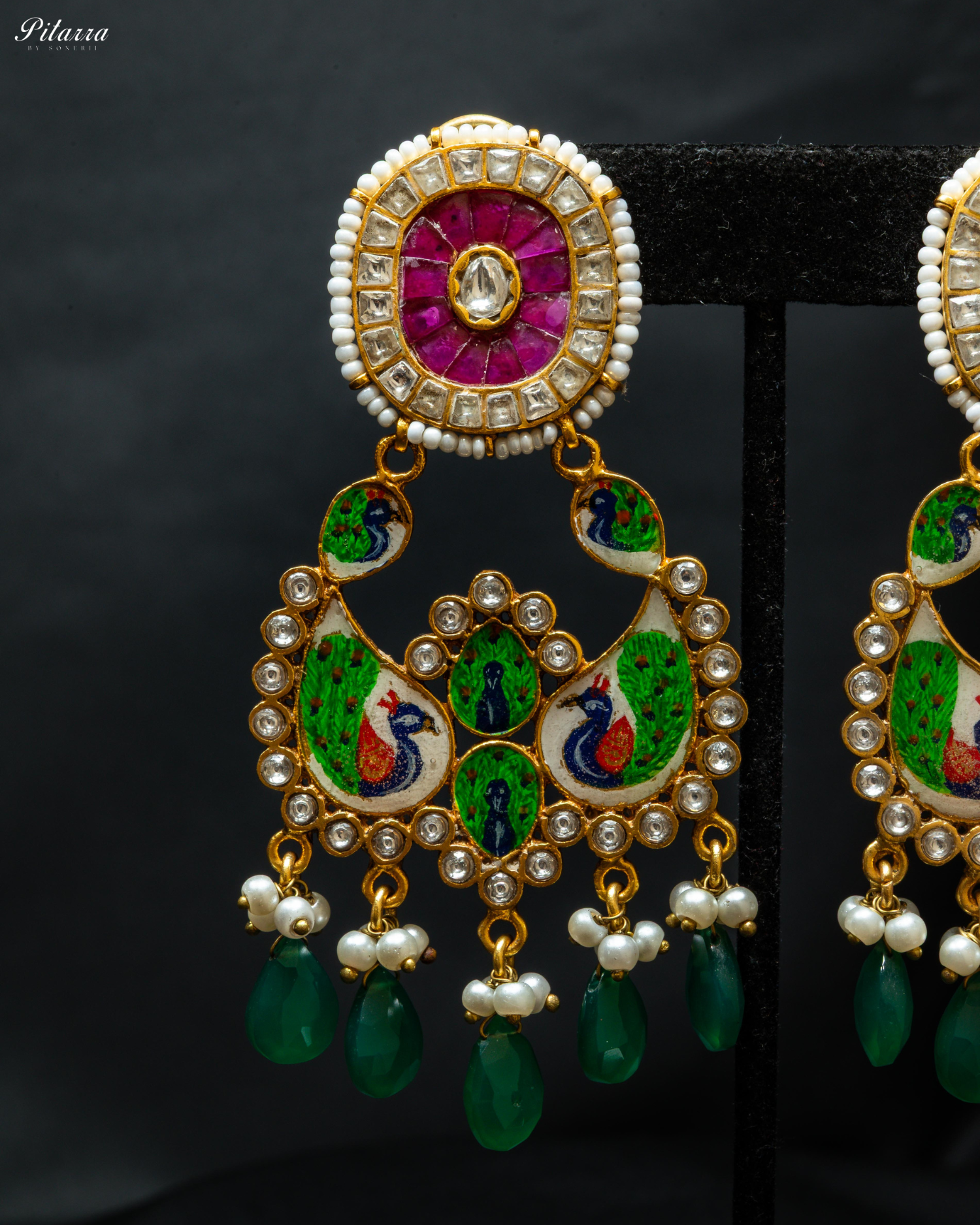 Green Meenakari Chandbaliyan Earrings
