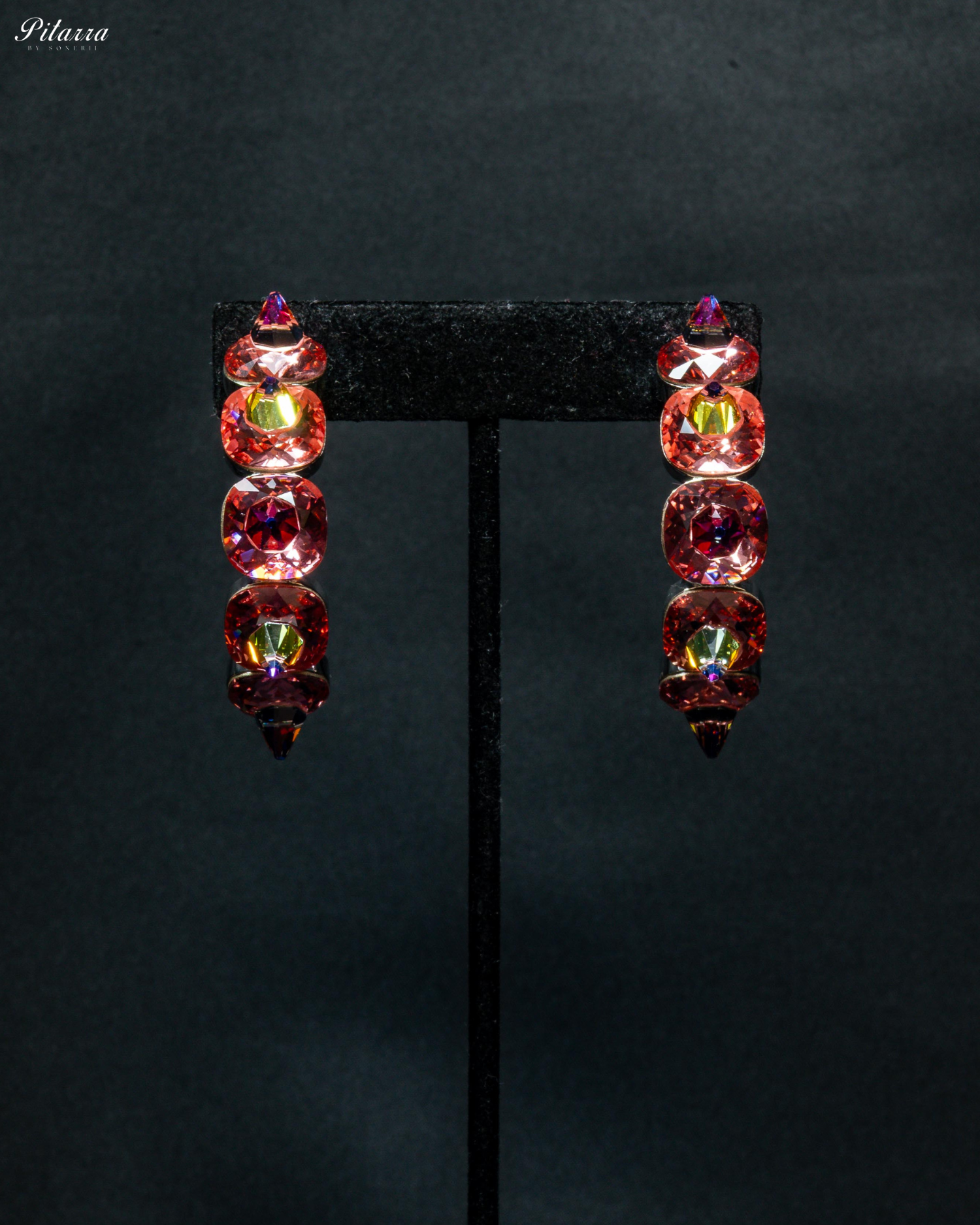 Red Stone Pyramid Cut Crystal Dangle Earrings