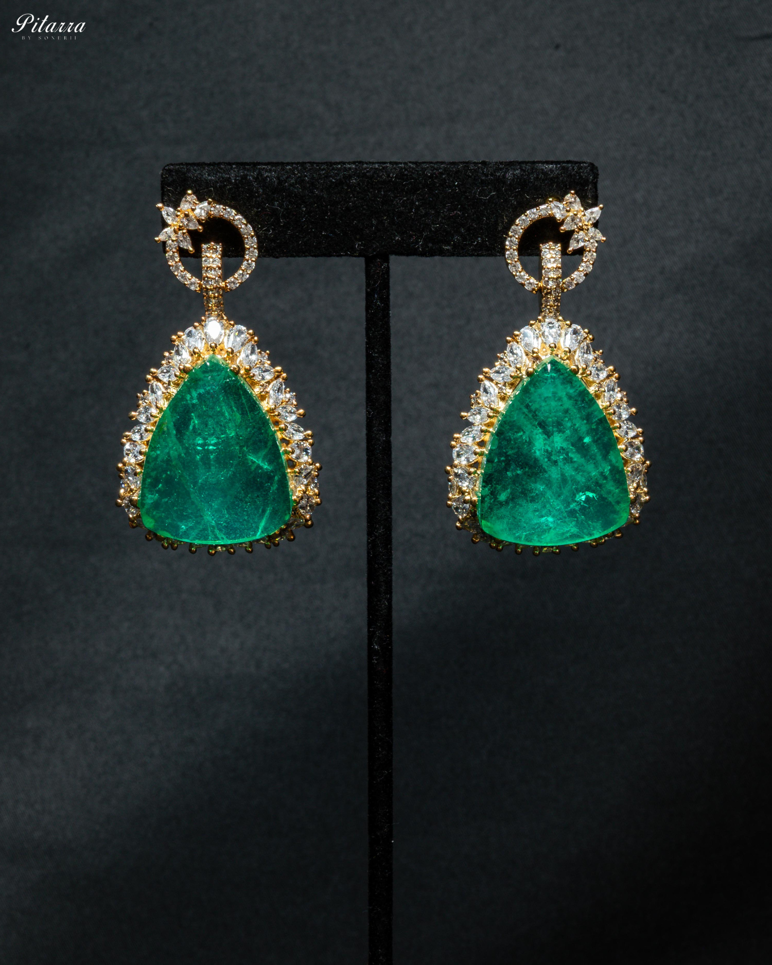 Golden Multilayered Green Stone Statement Pendant Chain Choker