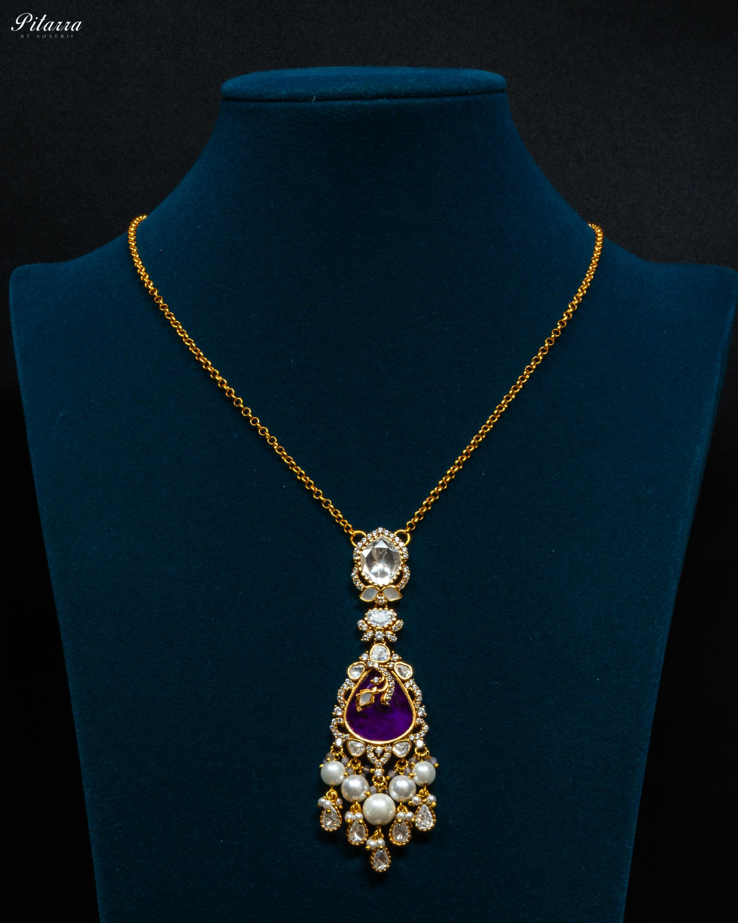 Purple Stone Gold Plated Beaded Traditional Necklace Set