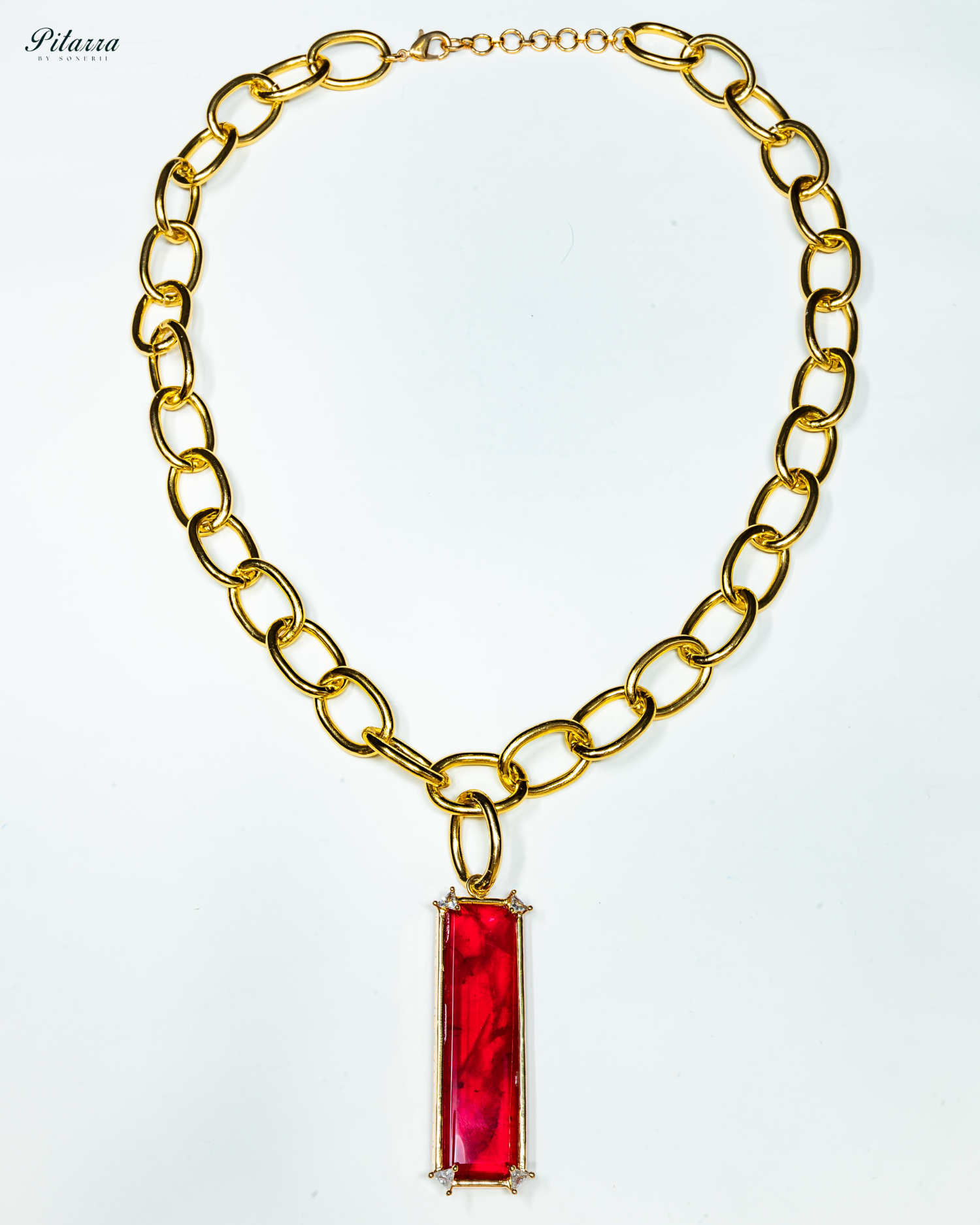 Rectangle Red Crystal Doublet Chain Necklace