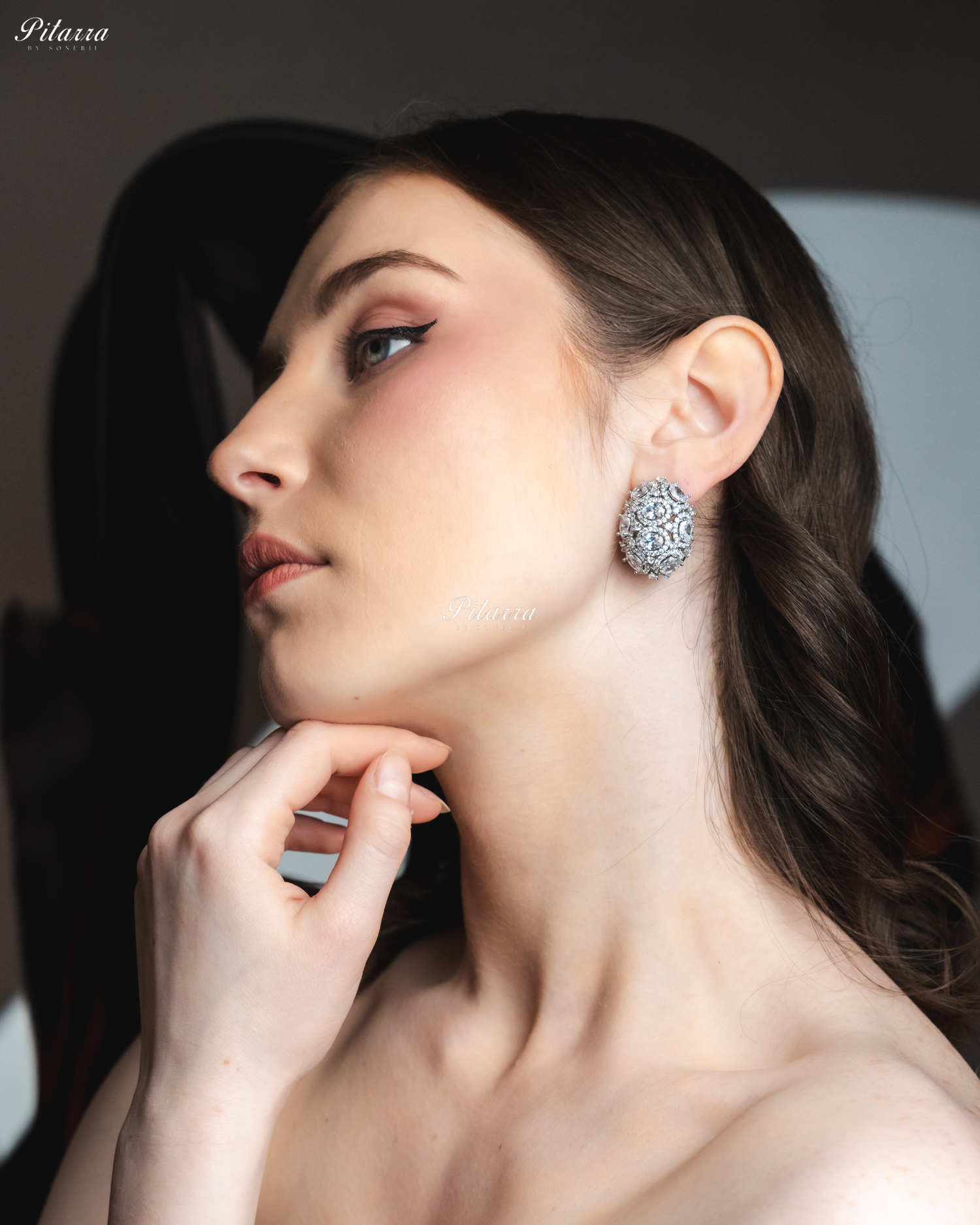 White Stone Golden Crystal Stud Earrings