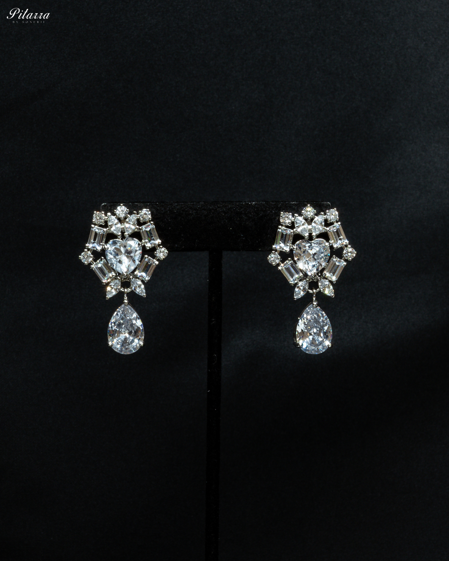 Silver Drop Cubic Zirconia Studded Necklace Set
