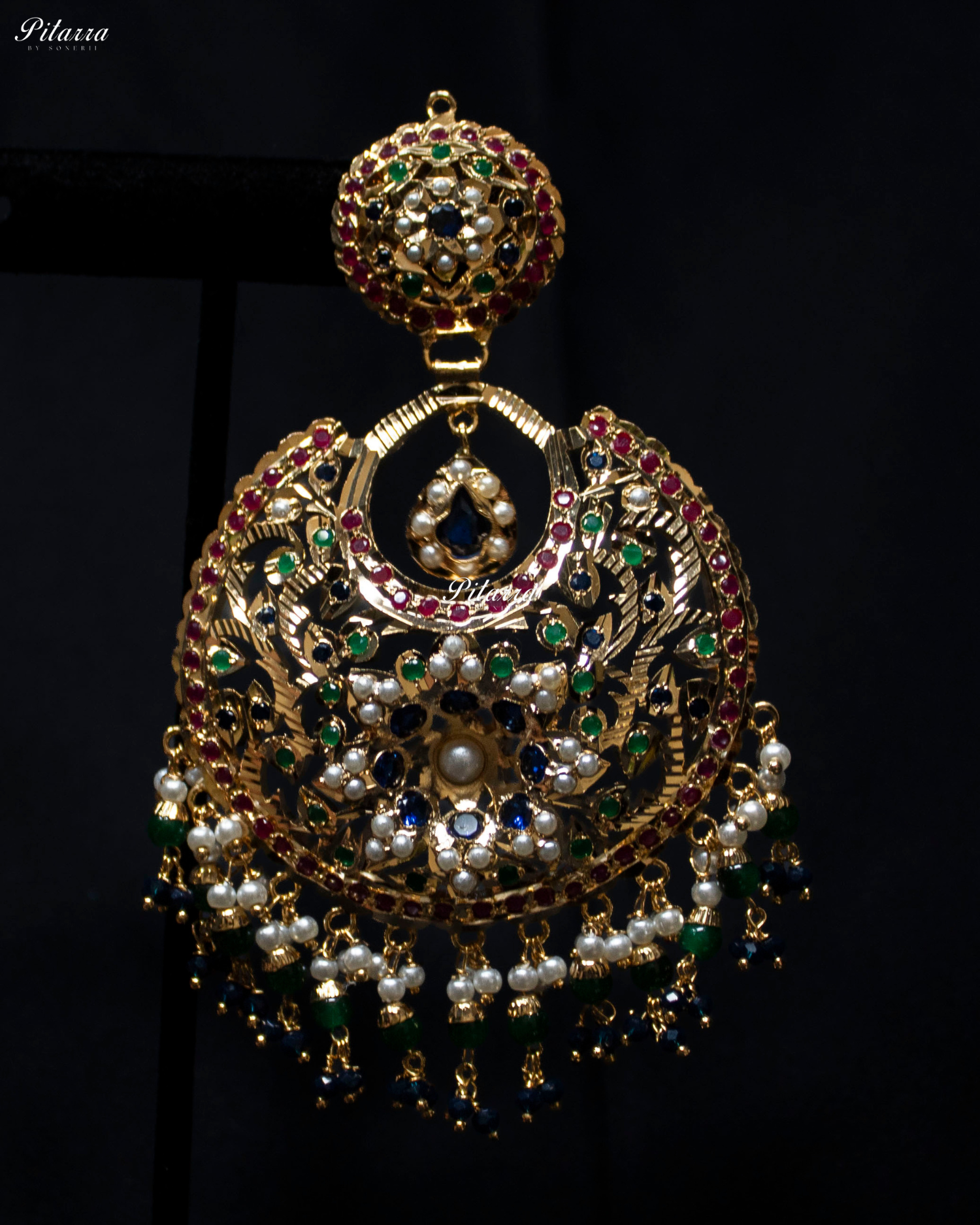 Pink Stone Studded Punjabi Jadau Chandbali Earrings