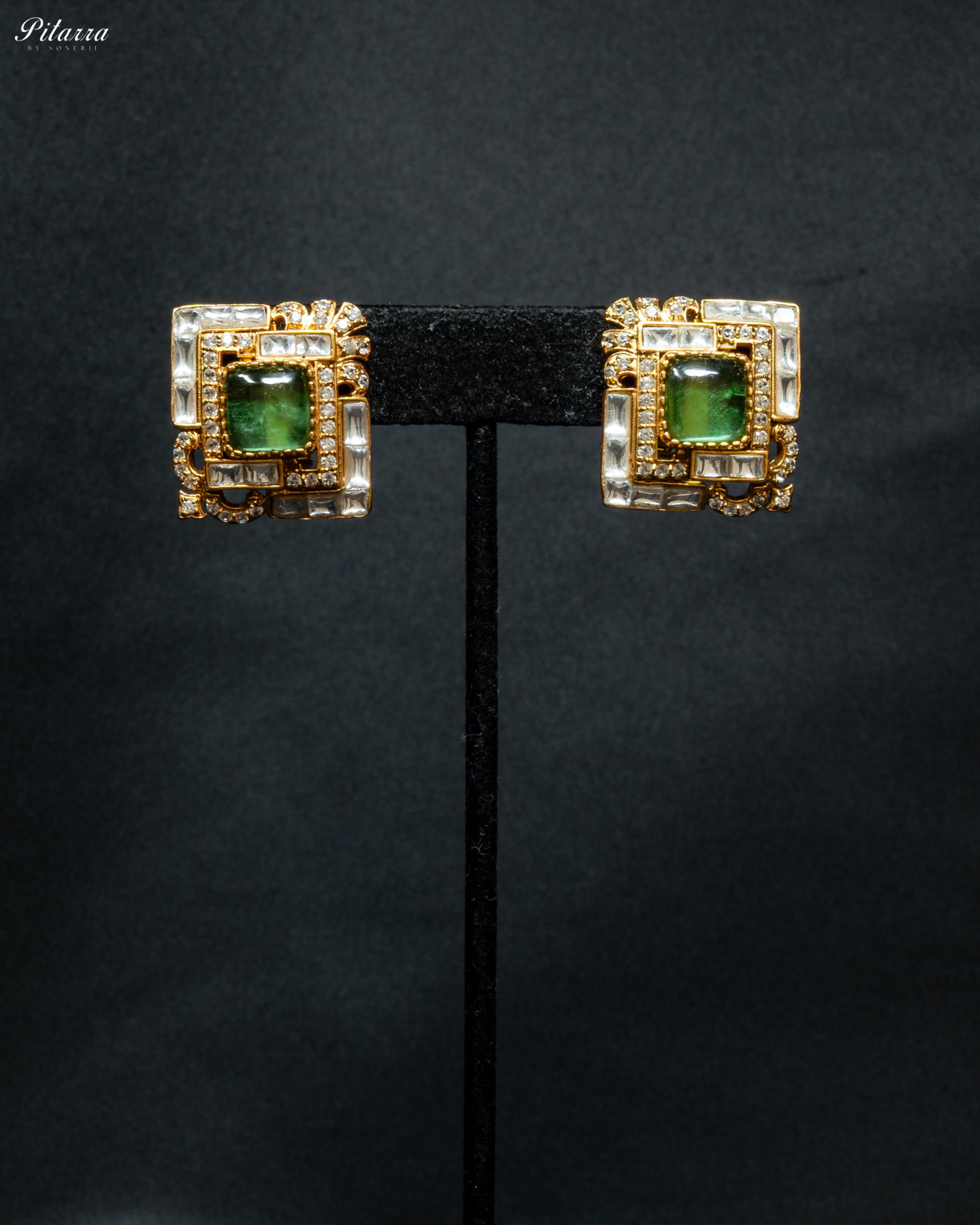 Green Stone Design Kundan Stud Earrings
