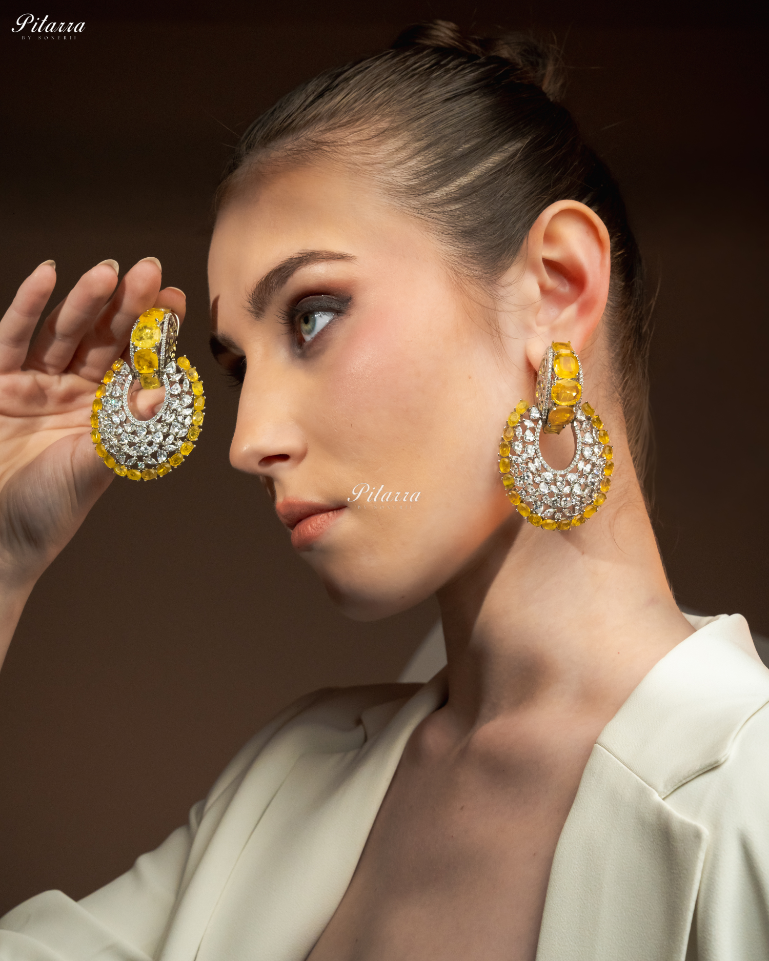 Yellow Stone Yellow Layer Cubic Zirconia Dangler Earrings