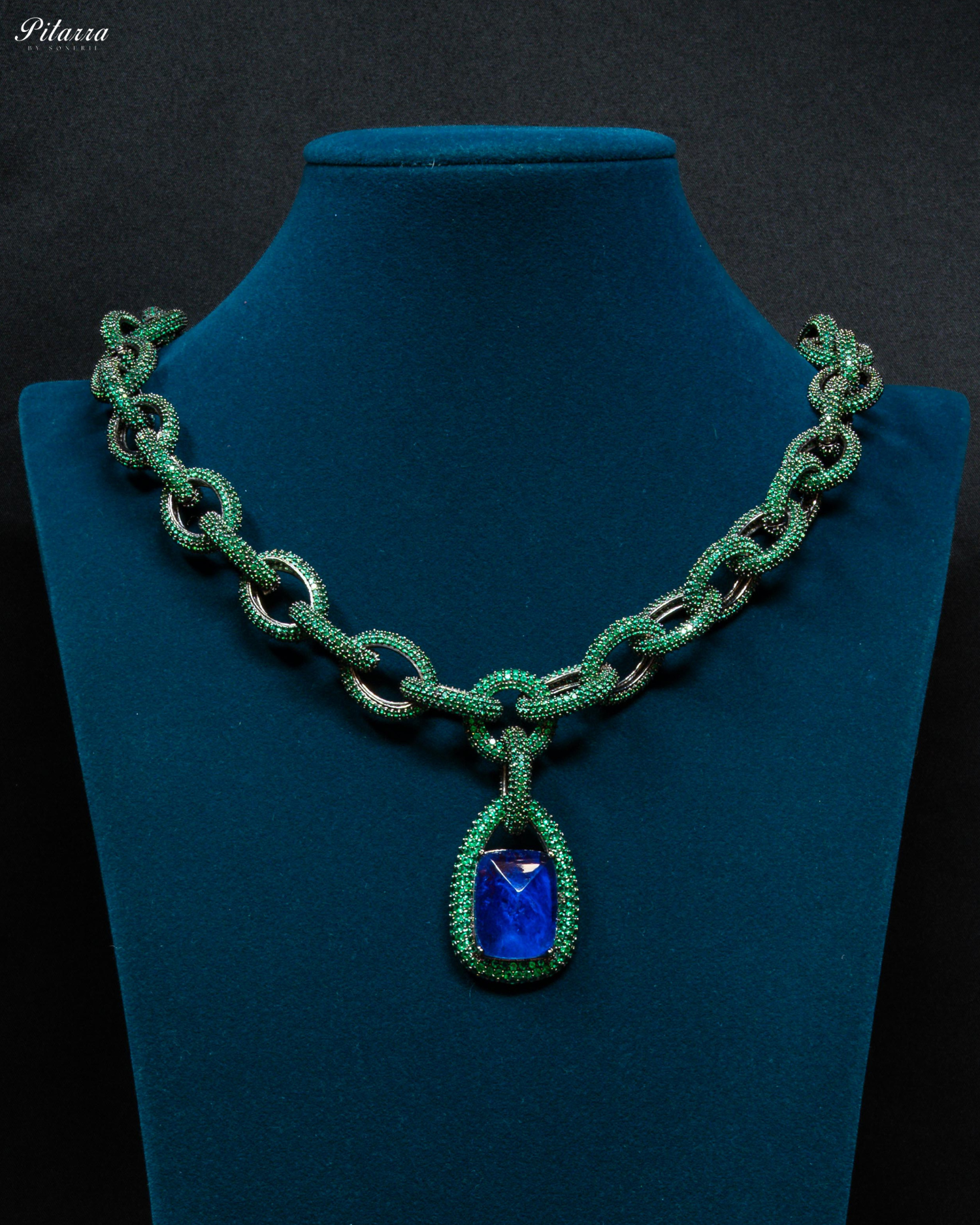 Blue Stone Green Chain CZ Necklace Set