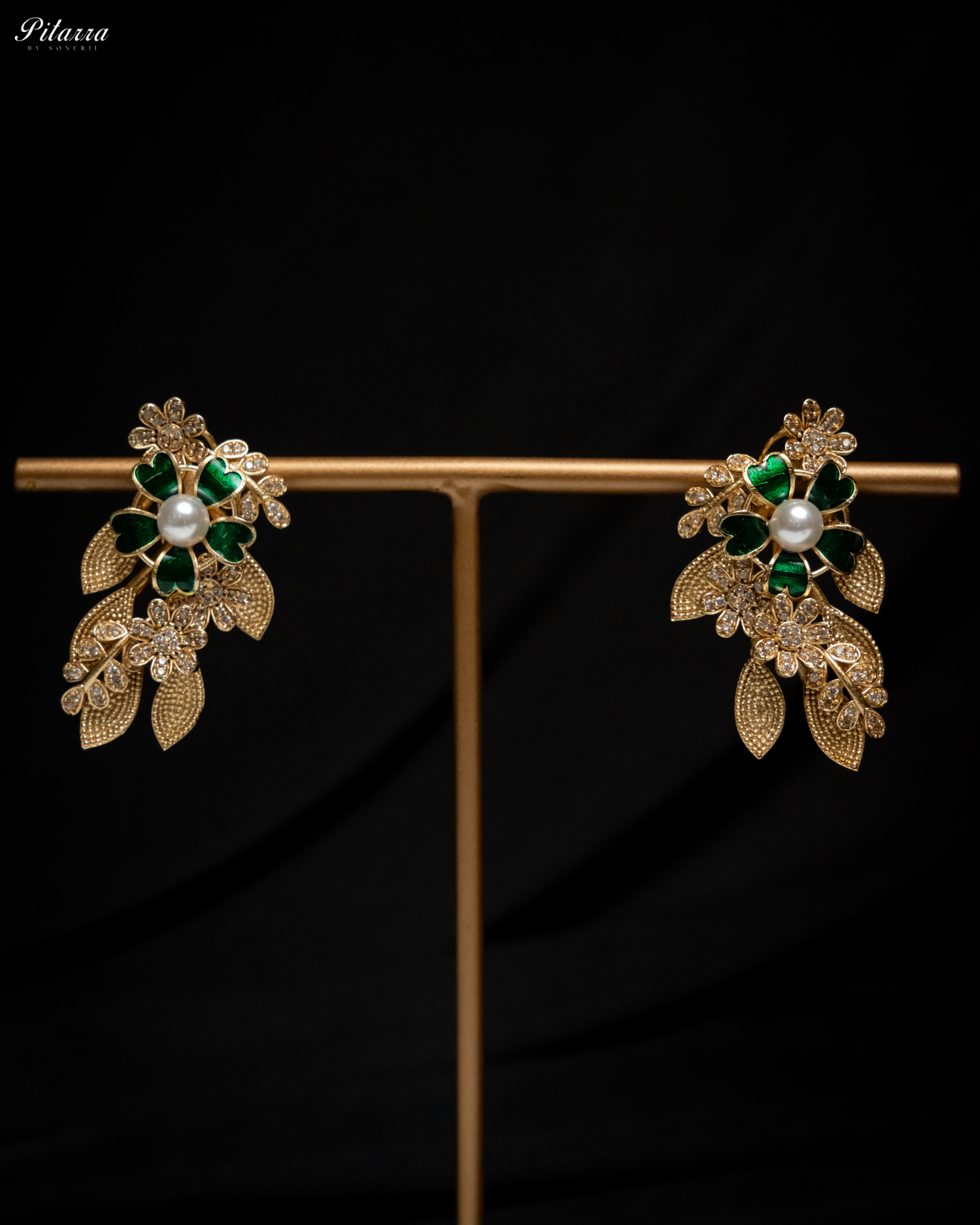 Green Leaf Polki Golden Dual Necklace Set