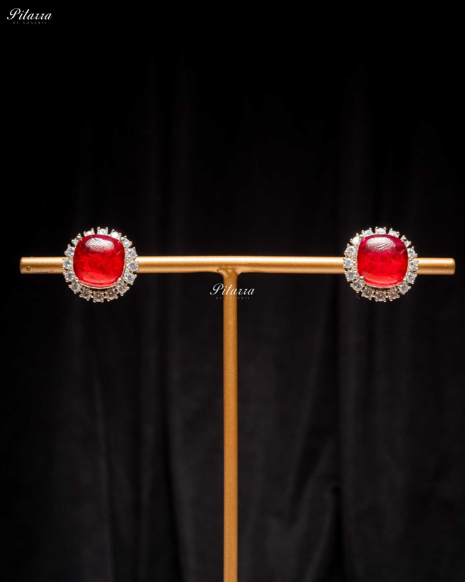 Ruby Red Stone Cubic Zirconia Silver Necklace Set