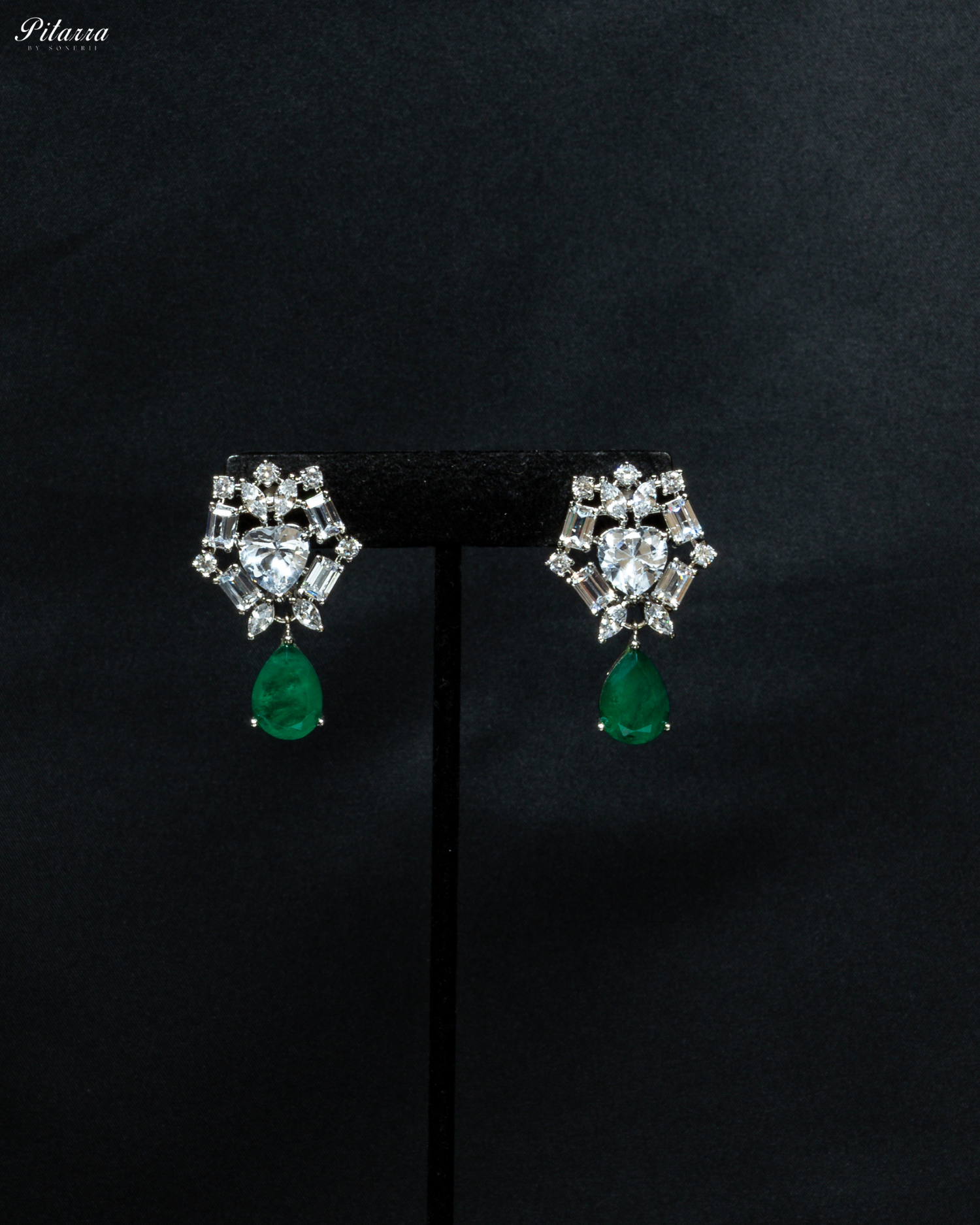 Emerald Drop Cubic Zirconia Studded Necklace Set